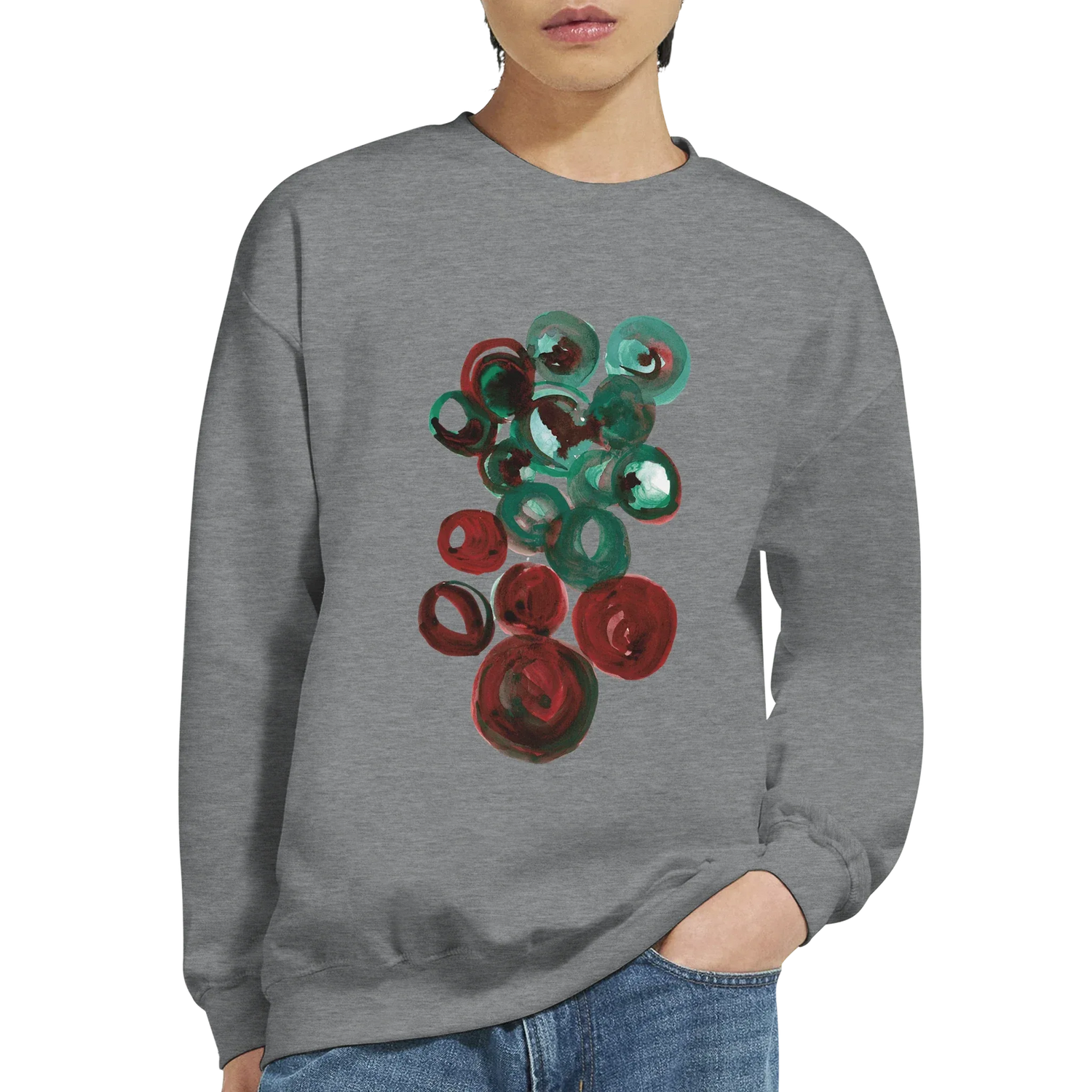 Sweatshirt Unisexe Classique Resonance Emeraude – Impression Artistique Multicolore - Laure Leprince - Artiste Peintre