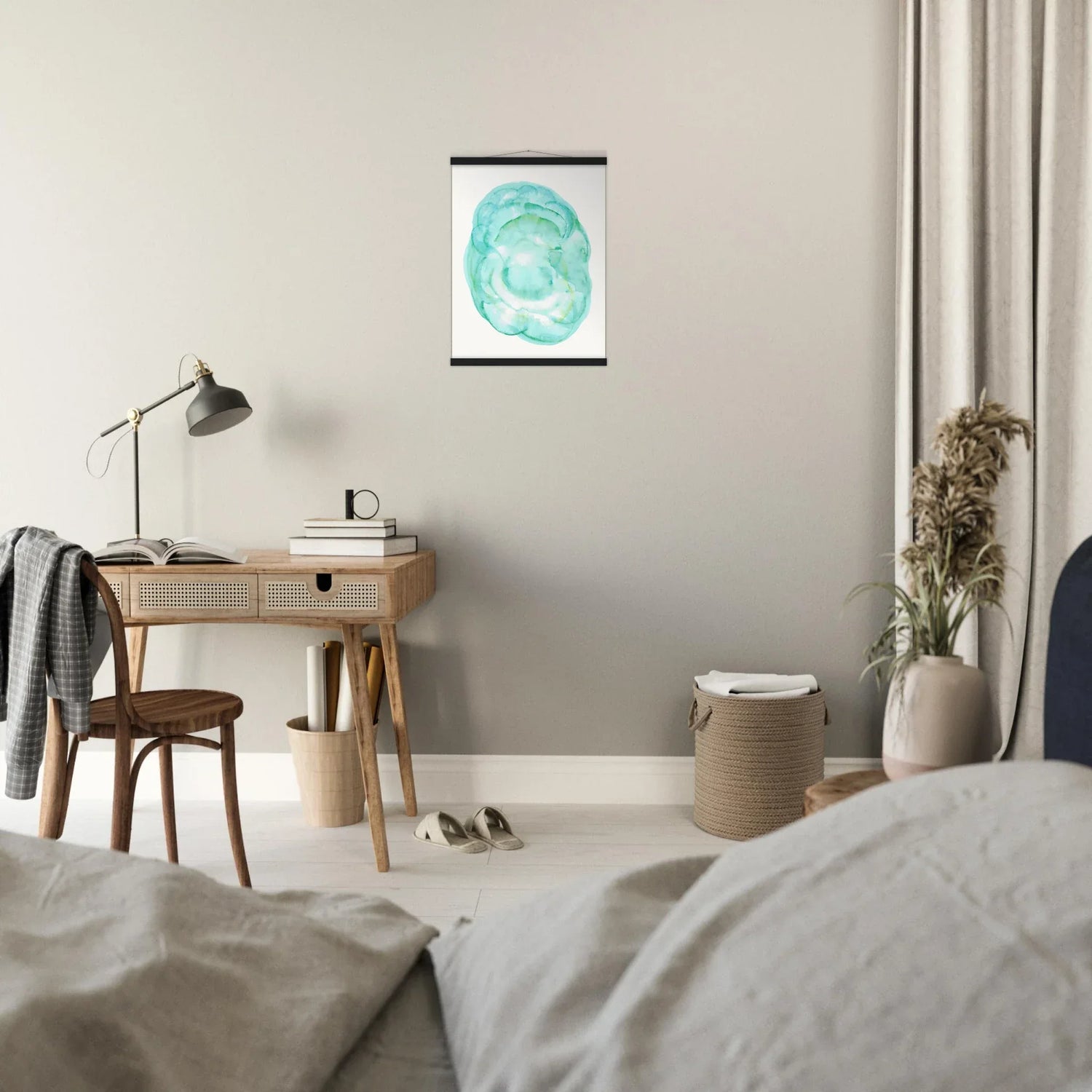 Museum-Quality Matte Paper Poster with Hanger Aqua Bloom - Laure Leprince - Artiste Peintre