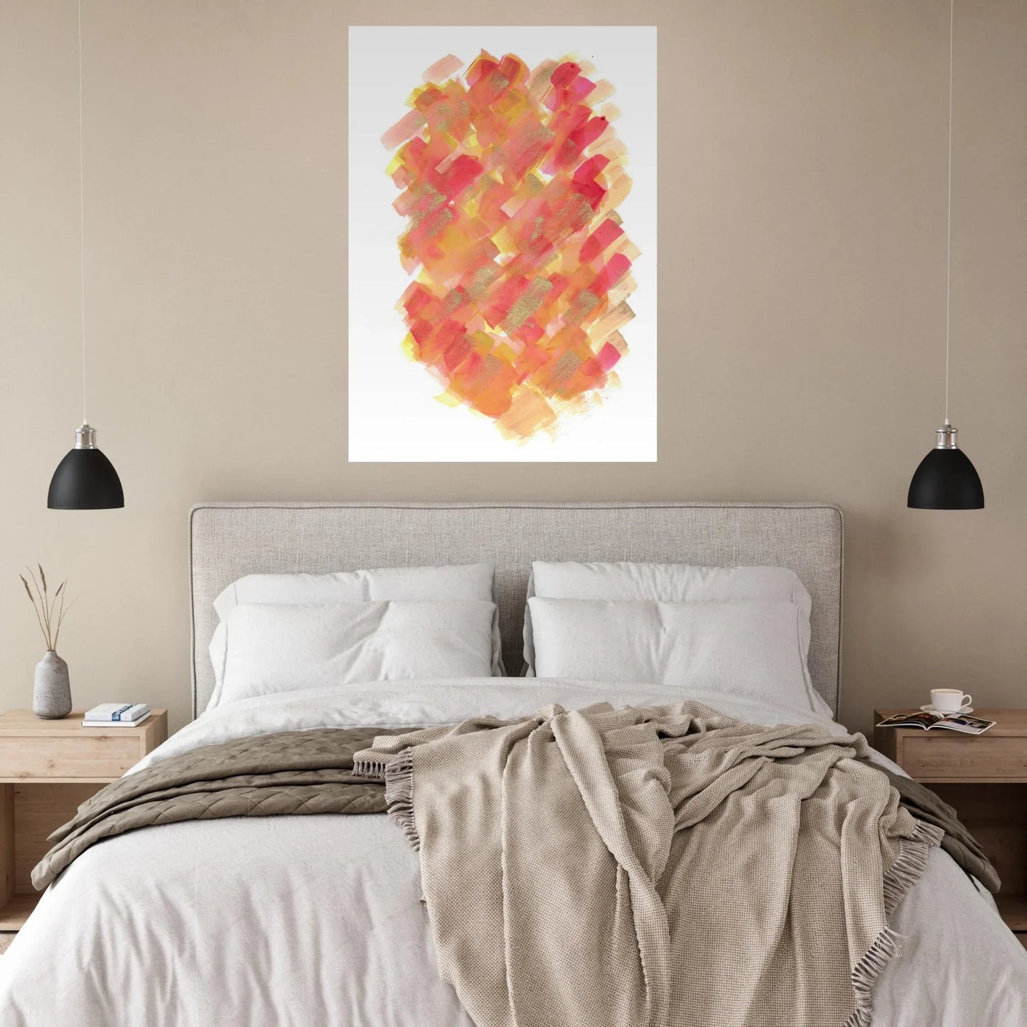 Abstract Golden Sunrise Watercolor Matte Poster - Warm Brushstrokes & Glimmering Accents - Laure Leprince - Artiste Peintre