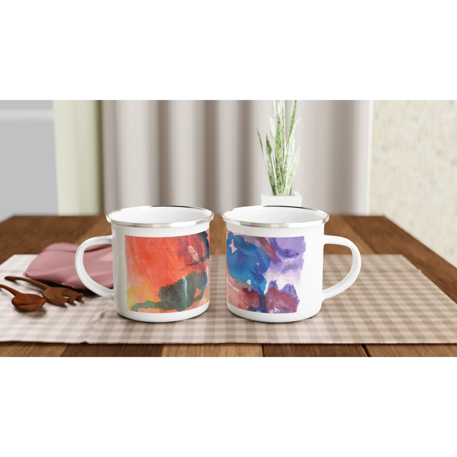 Mug en émail blanc 35 cl City Neon mirage – Léger, vintage et résistant - Laure Leprince - Artiste Peintre