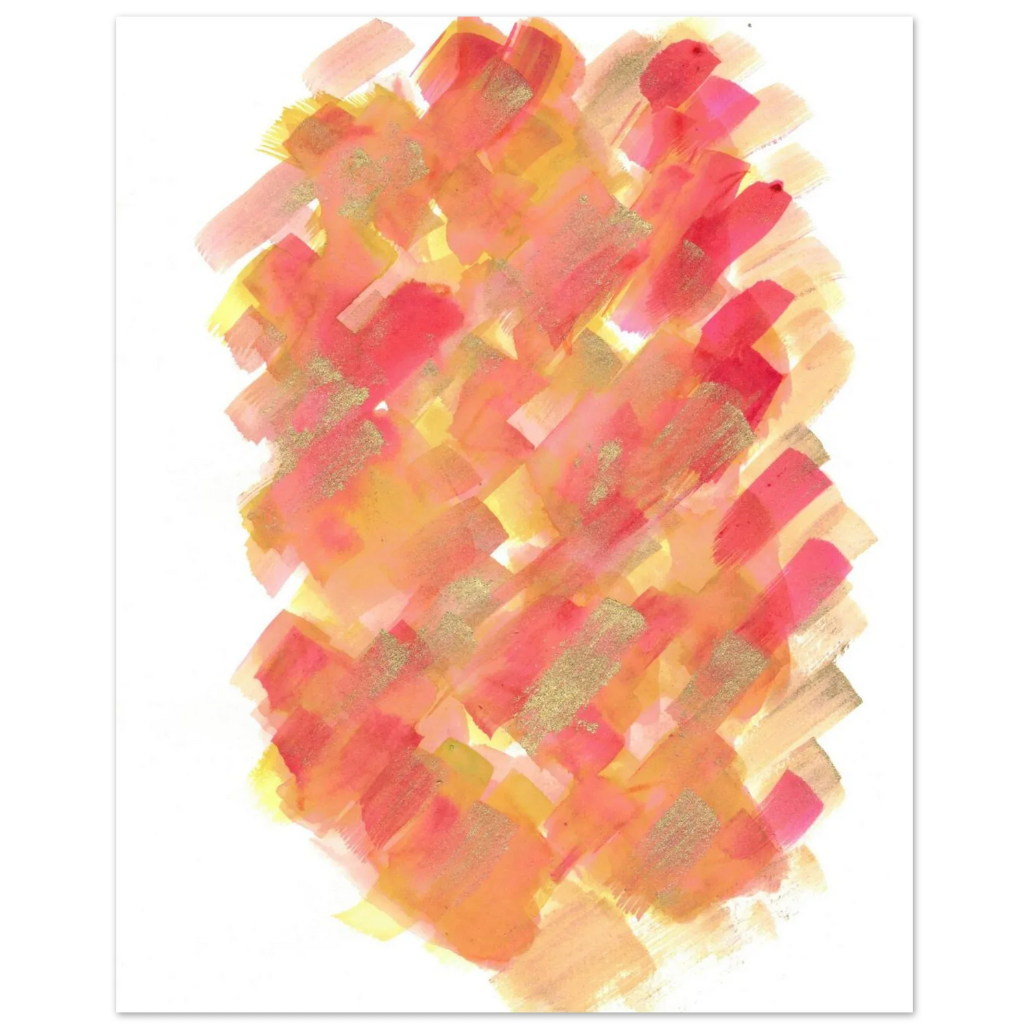 Abstract Golden Sunrise Watercolor Matte Poster - Warm Brushstrokes & Glimmering Accents - Laure Leprince - Artiste Peintre