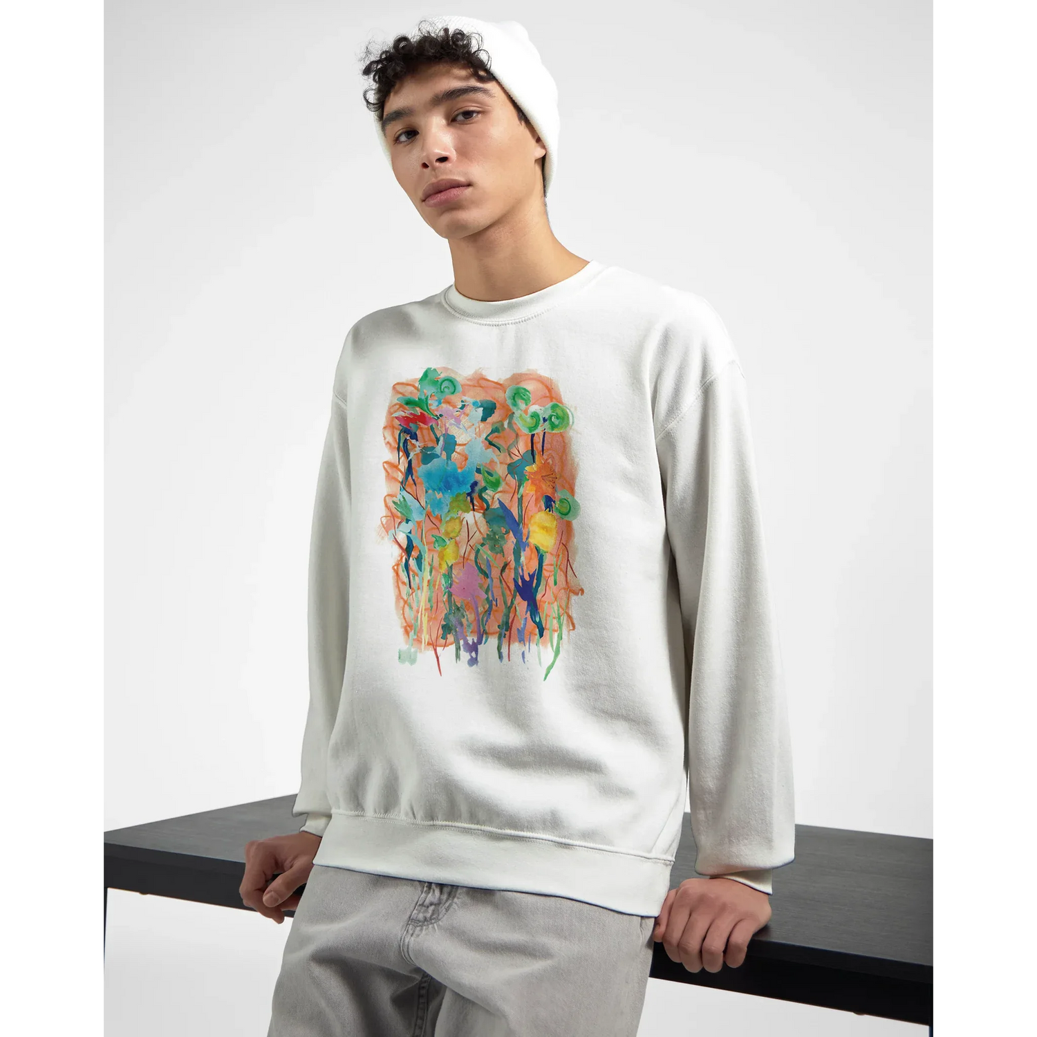 Sweatshirt Unisexe Classique Jardin Lumineux – Impression Artistique Multicolore | Premium Cotton Blend - Laure Leprince - Artiste Peintre