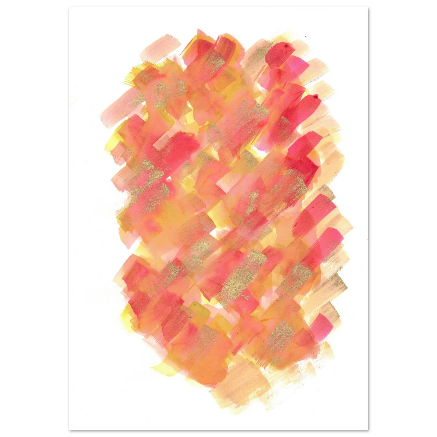 Abstract Golden Sunrise Watercolor Matte Poster - Warm Brushstrokes & Glimmering Accents - Laure Leprince - Artiste Peintre