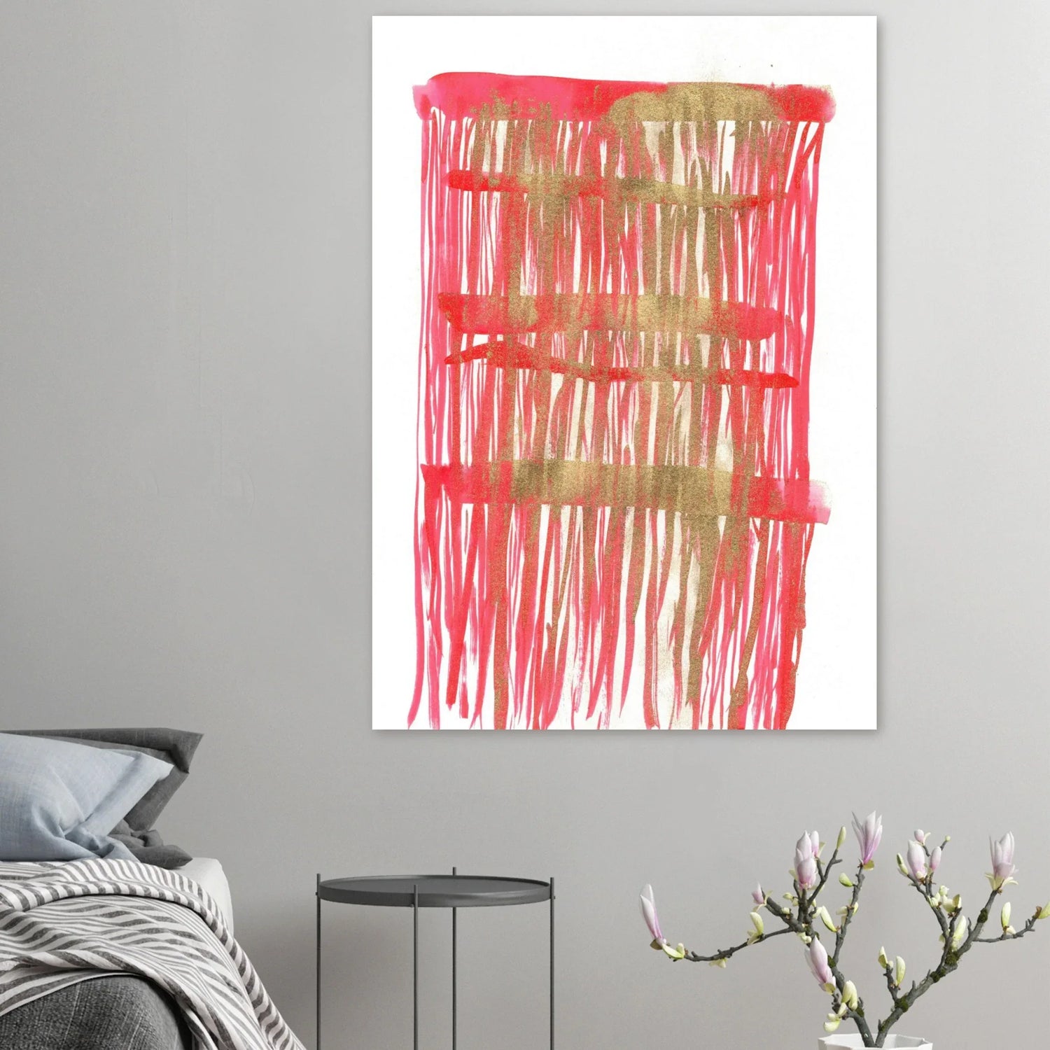 Abstract Gold & Red Stripe Art Print - Premium Matte Paper Poster - Laure Leprince - Artiste Peintre