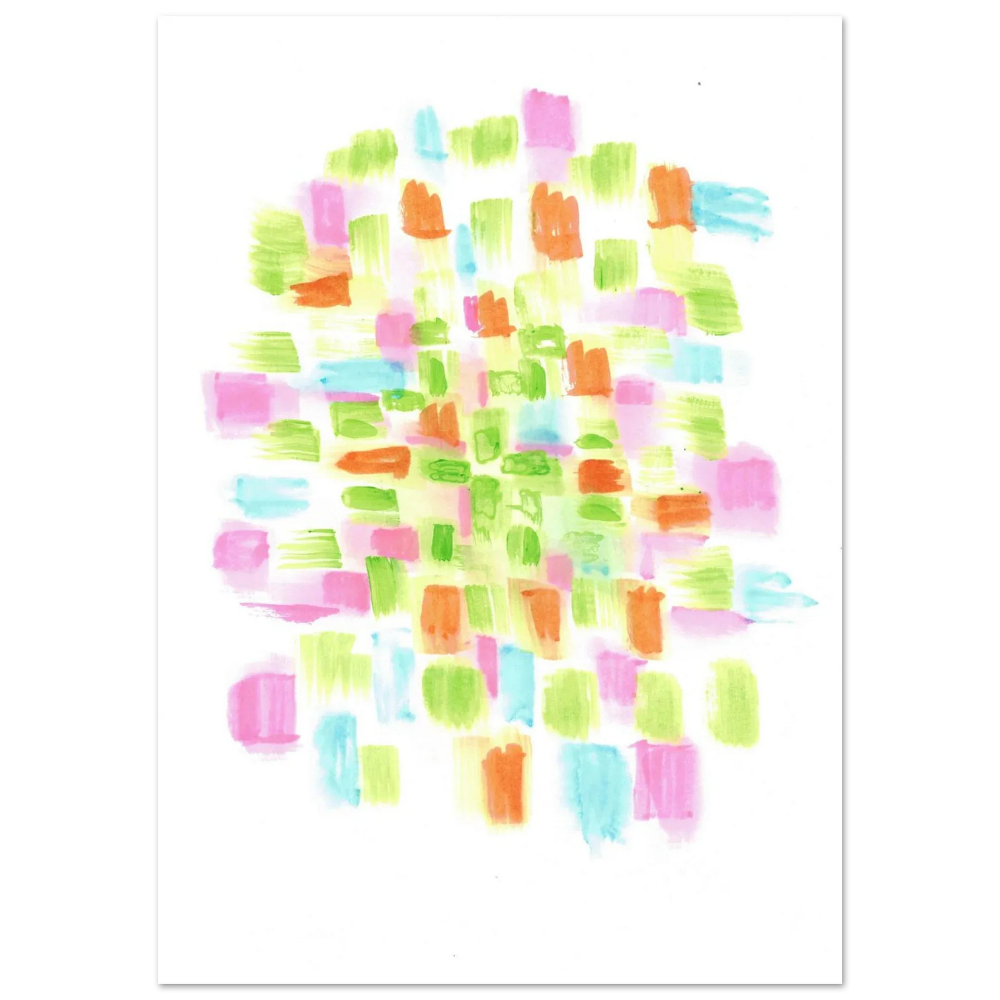 Abstract Watercolor Splash Art Print - Premium Matte Paper Poster with Vibrant Pink & Green Hues - Laure Leprince - Artiste Peintre