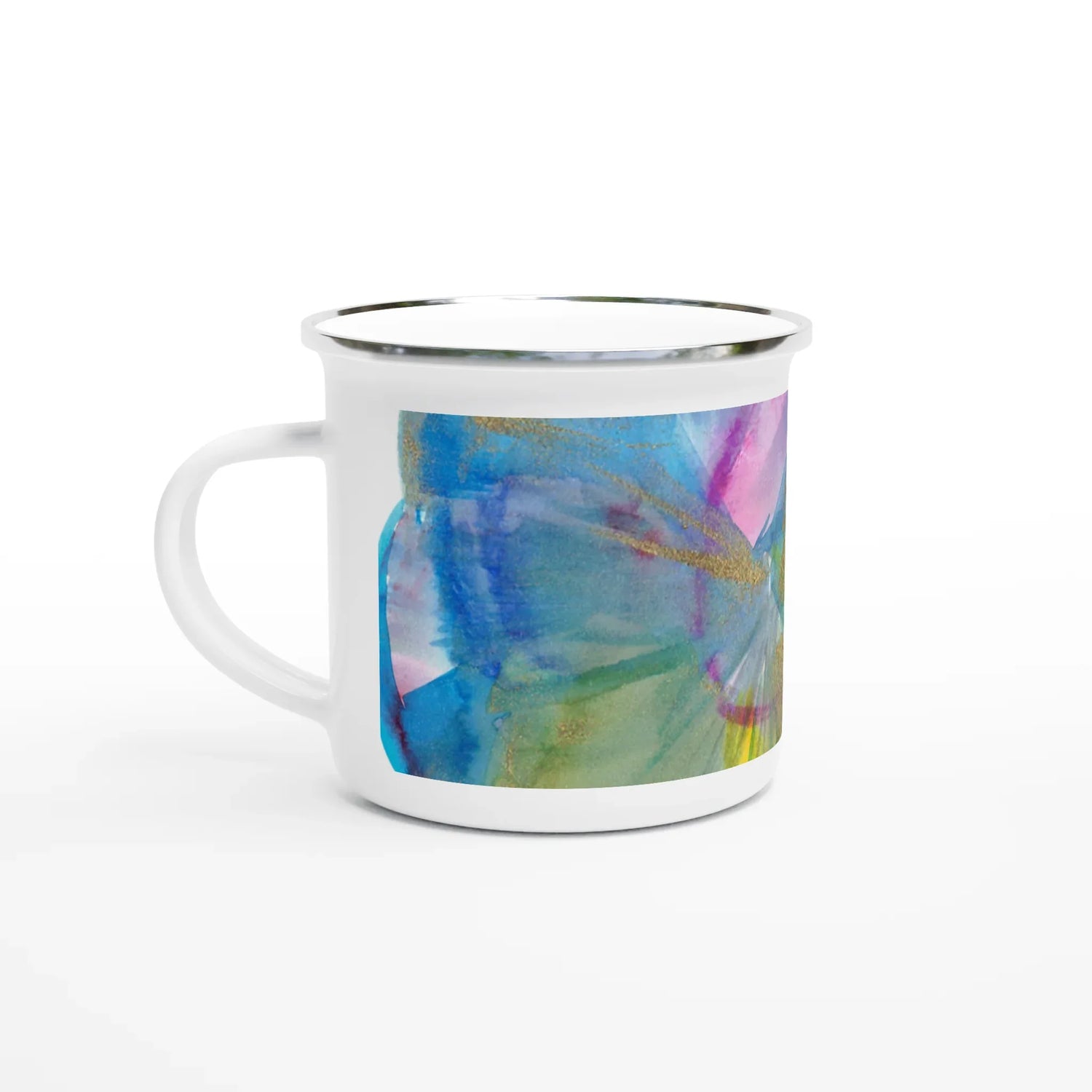 Mug en émail blanc 35 cl Crystal Bloom – Léger, vintage et résistant - Laure Leprince - Artiste Peintre
