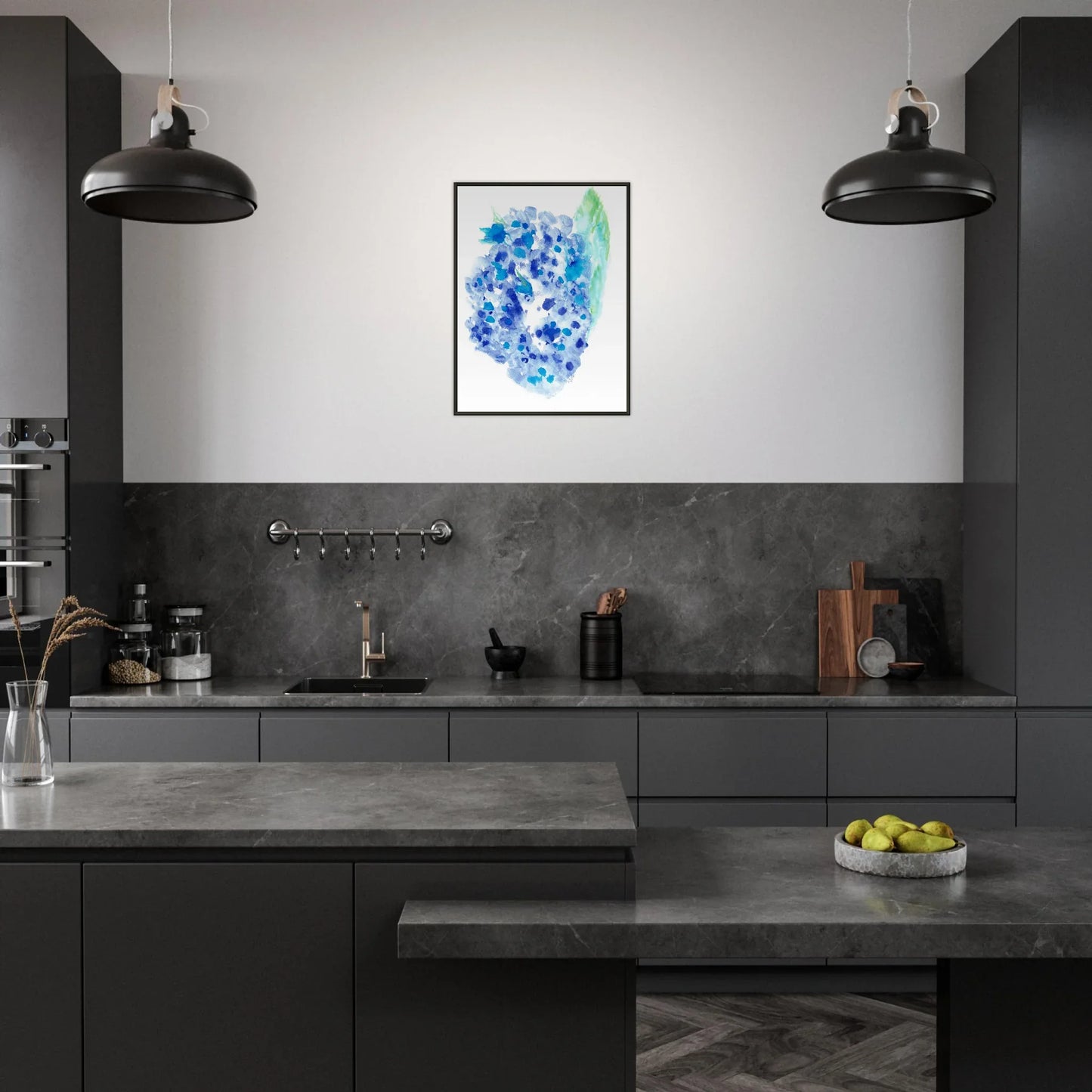 Classic Semi-Glossy Paper Metal Framed Poste Hortensia Celeste - Laure Leprince - Artiste Peintre