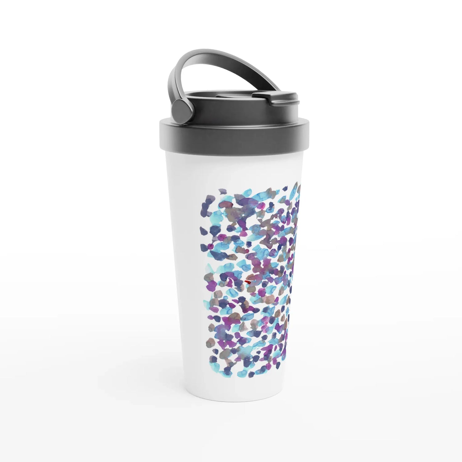 Mug de voyage blanc en acier inoxydable – 44 cl Fragments indigo | Élégant, pratique et isotherme - Laure Leprince - Artiste Peintre