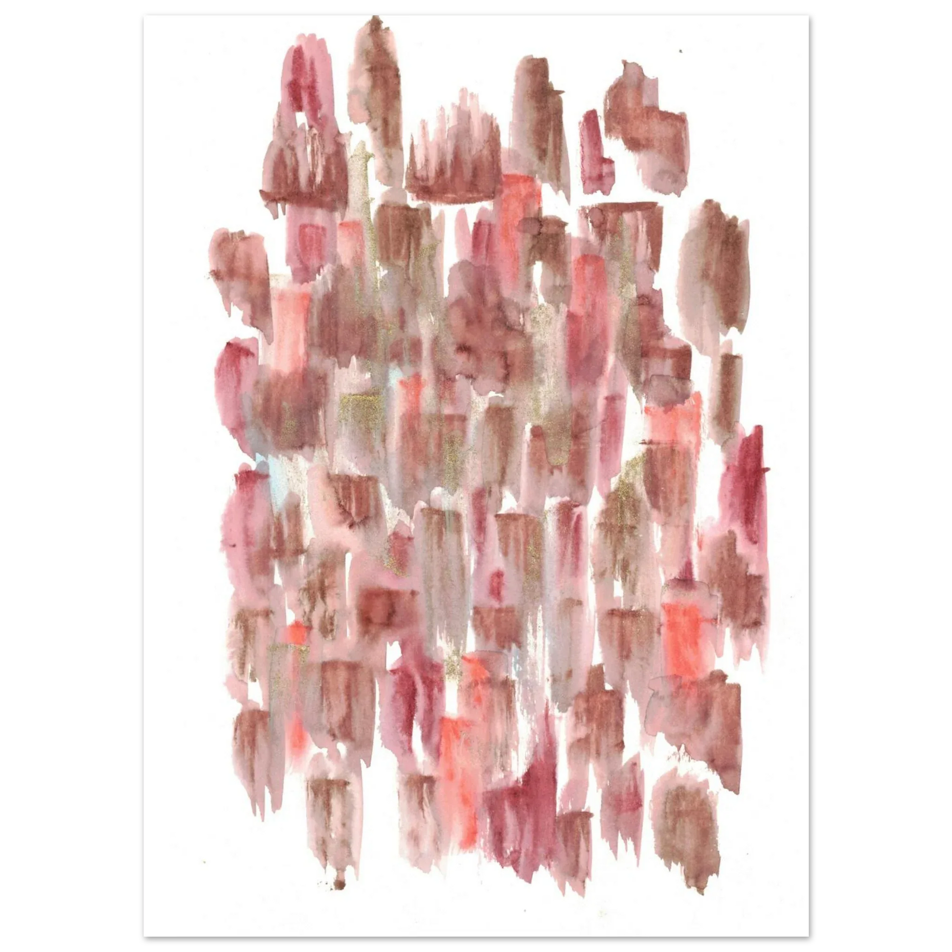 Abstract Watercolor Brushstrokes Matte Poster - Earthy Hues & Gold Flecks - Laure Leprince - Artiste Peintre