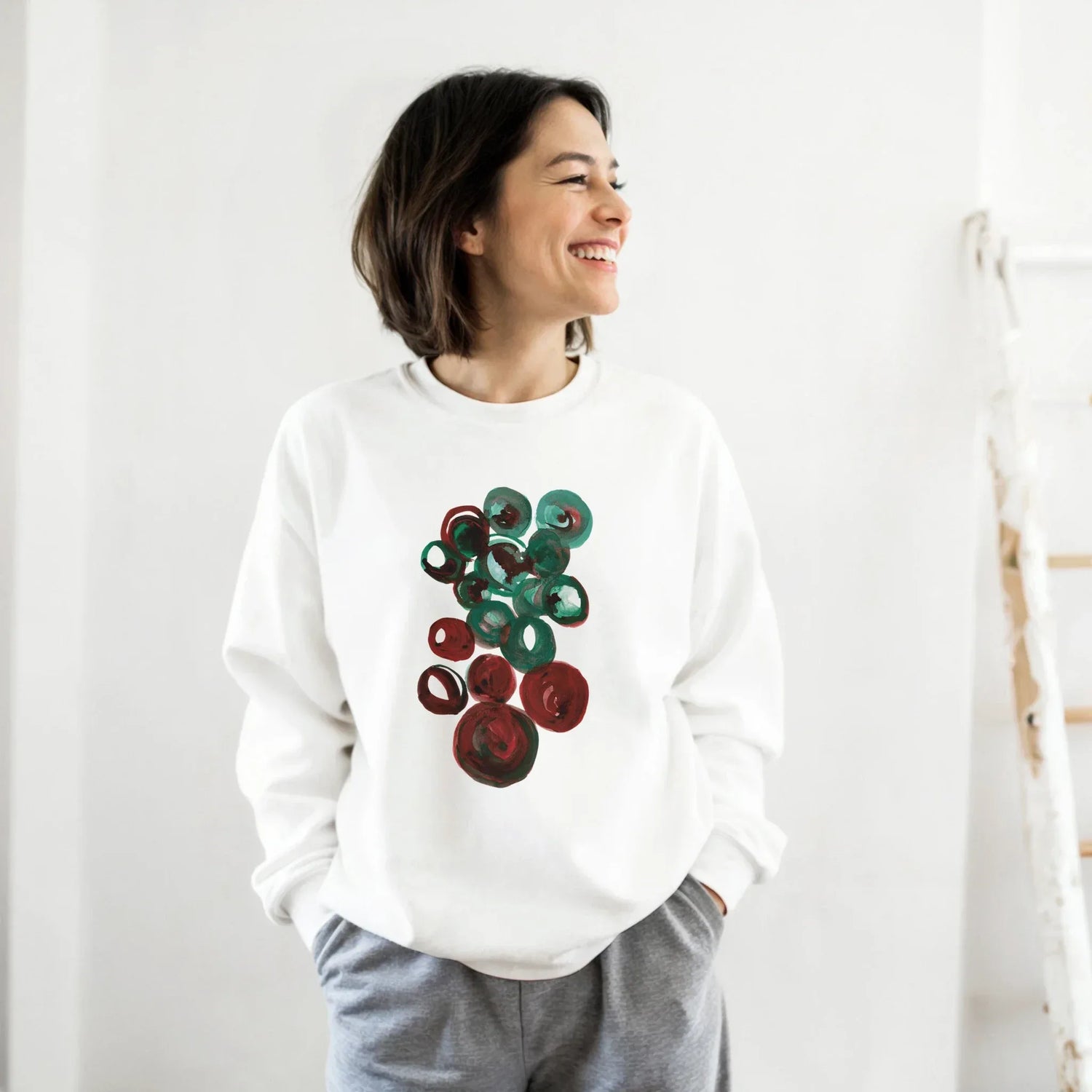 Sweatshirt Unisexe Classique Resonance Emeraude – Impression Artistique Multicolore - Laure Leprince - Artiste Peintre