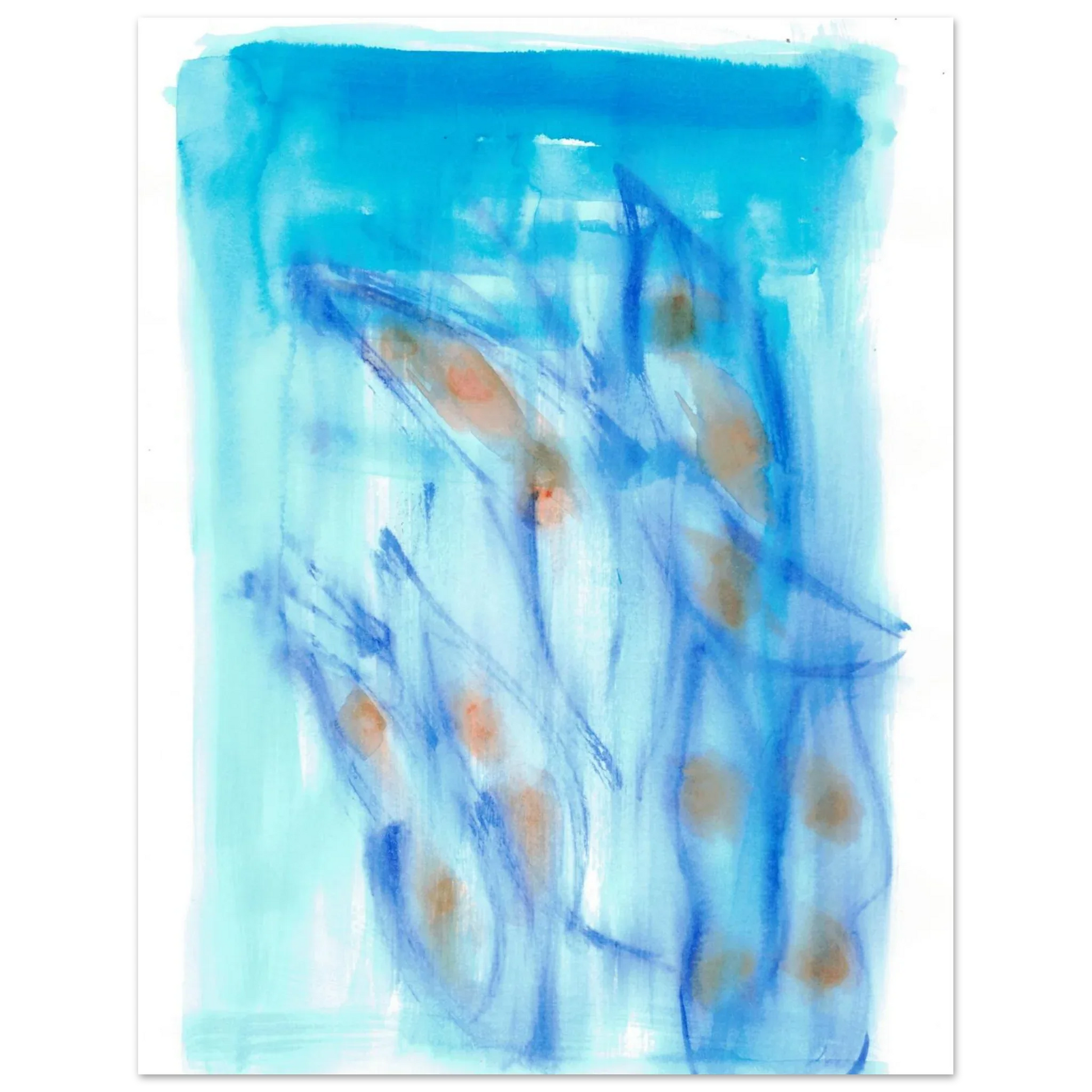 Abstract Aqua Flow Poster Premium Matte Paper Poster - Serene Watercolor Art for Your Home - Laure Leprince - Artiste Peintre