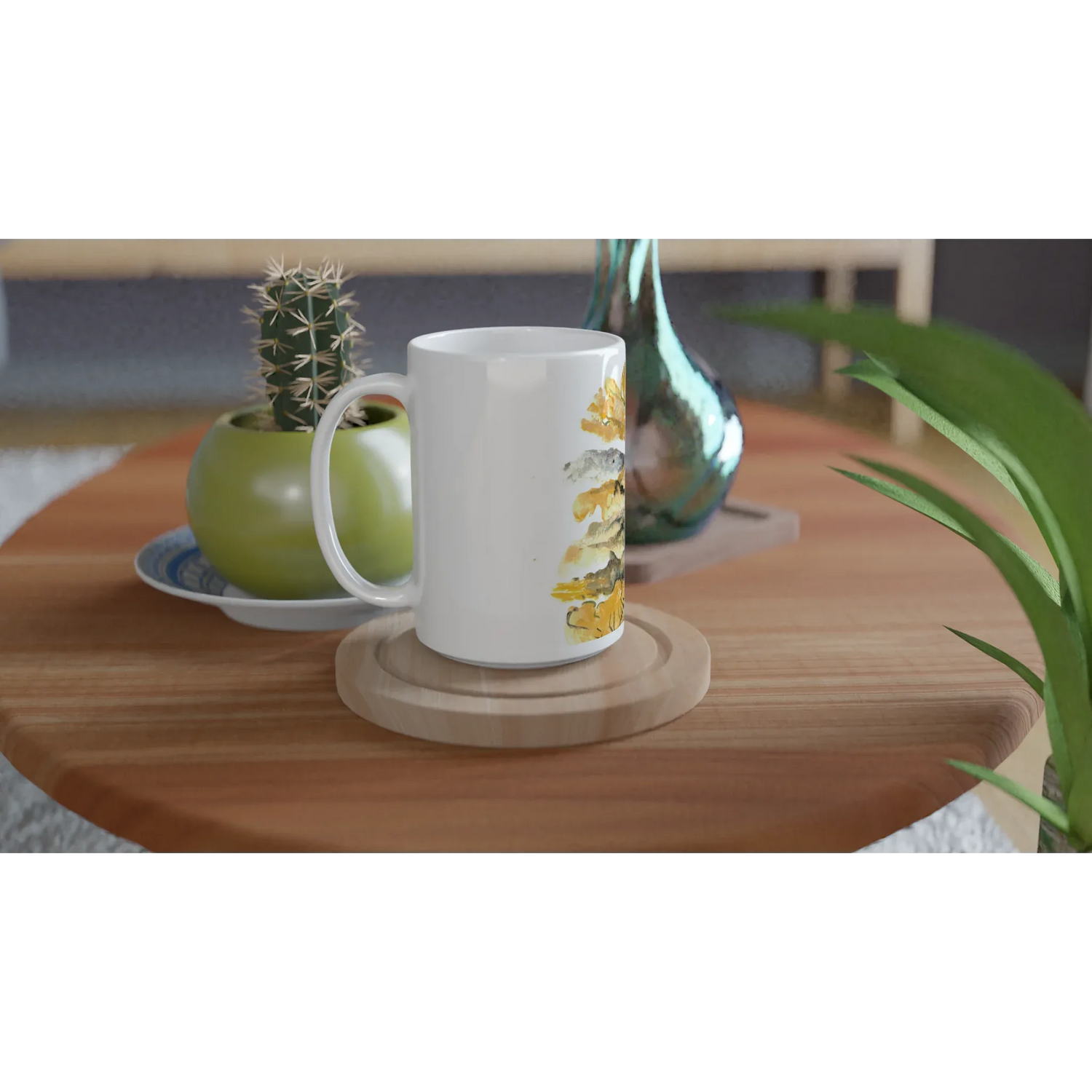 Mug en céramique blanche 44 cl Colline d'or– Grand format, design et qualité durable - Laure Leprince - Artiste Peintre