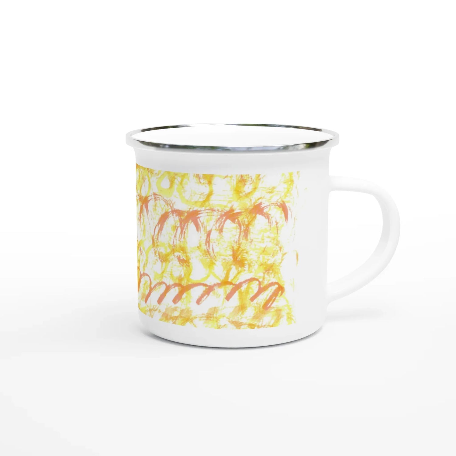 Mug en émail blanc 35 cl Yellow Waves – Léger, vintage et résistant - Laure Leprince - Artiste Peintre