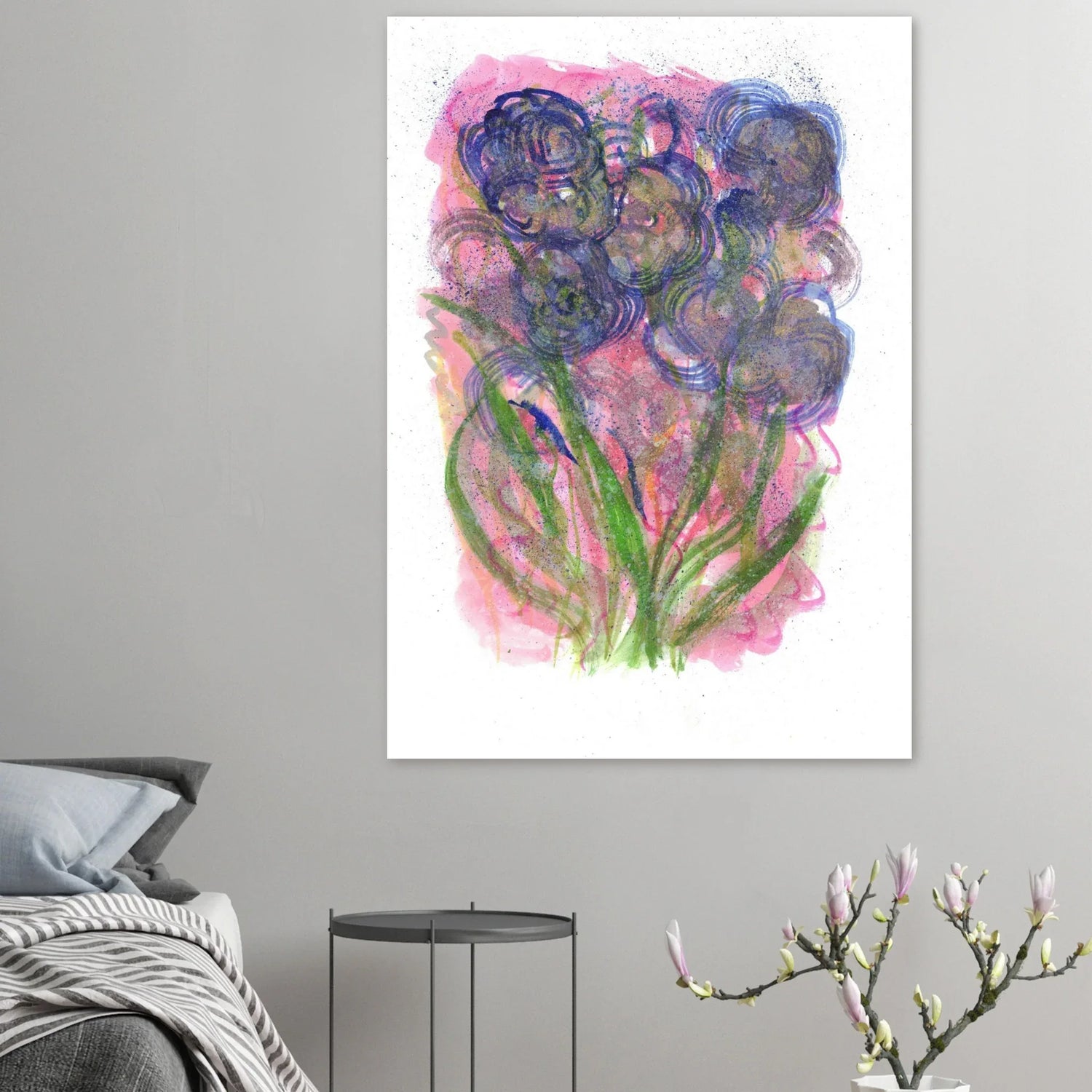 Abstract Floral Watercolor Poster: Radiant Blooms in Purple, Pink & Gold - Premium Matte Paper Art Print - Laure Leprince - Artiste Peintre