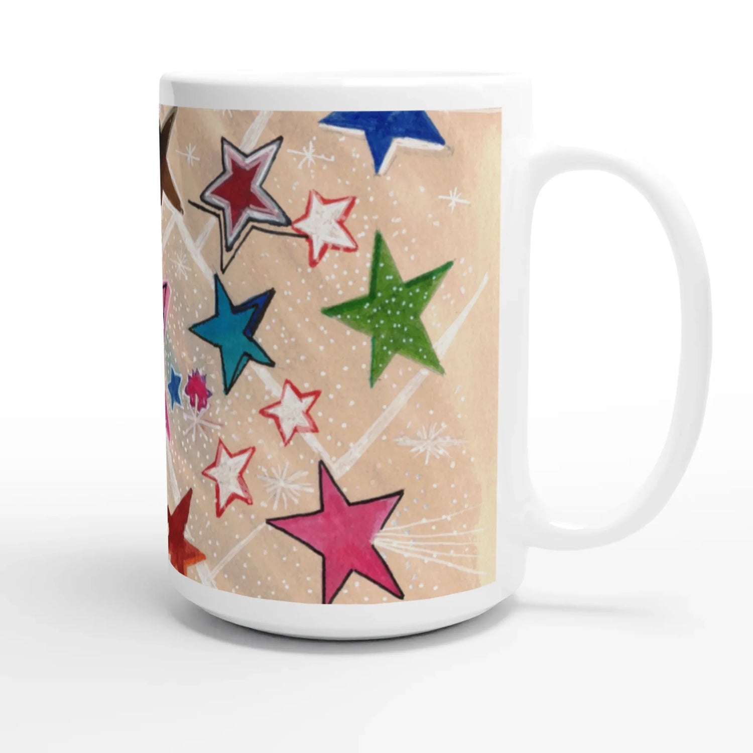 Mug en céramique blanche 44 cl Etoiles– Grand format, design et qualité durable - Laure Leprince - Artiste Peintre
