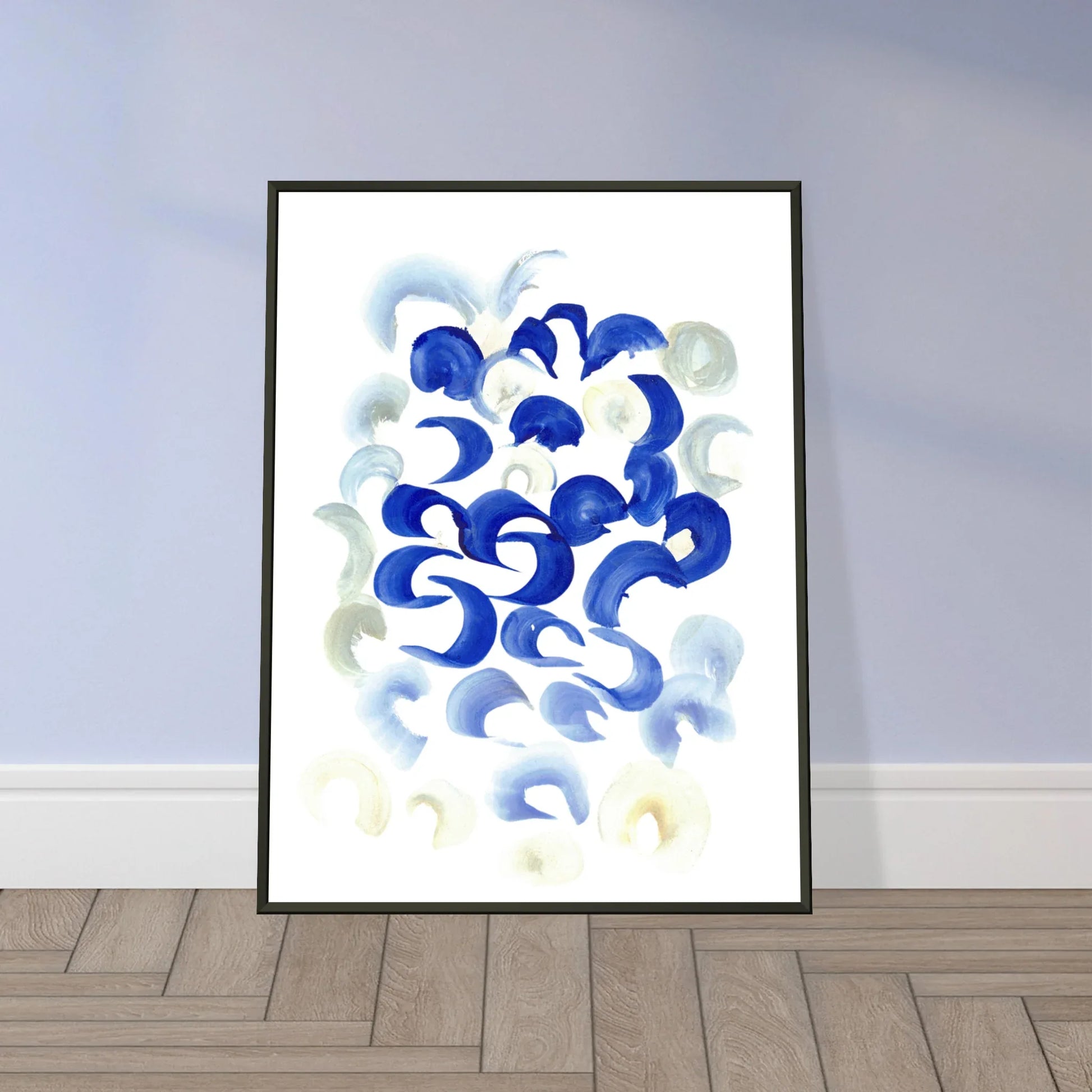 Classic Semi-Glossy Paper Metal Framed Poster Blue Swirls - Laure Leprince - Artiste Peintre