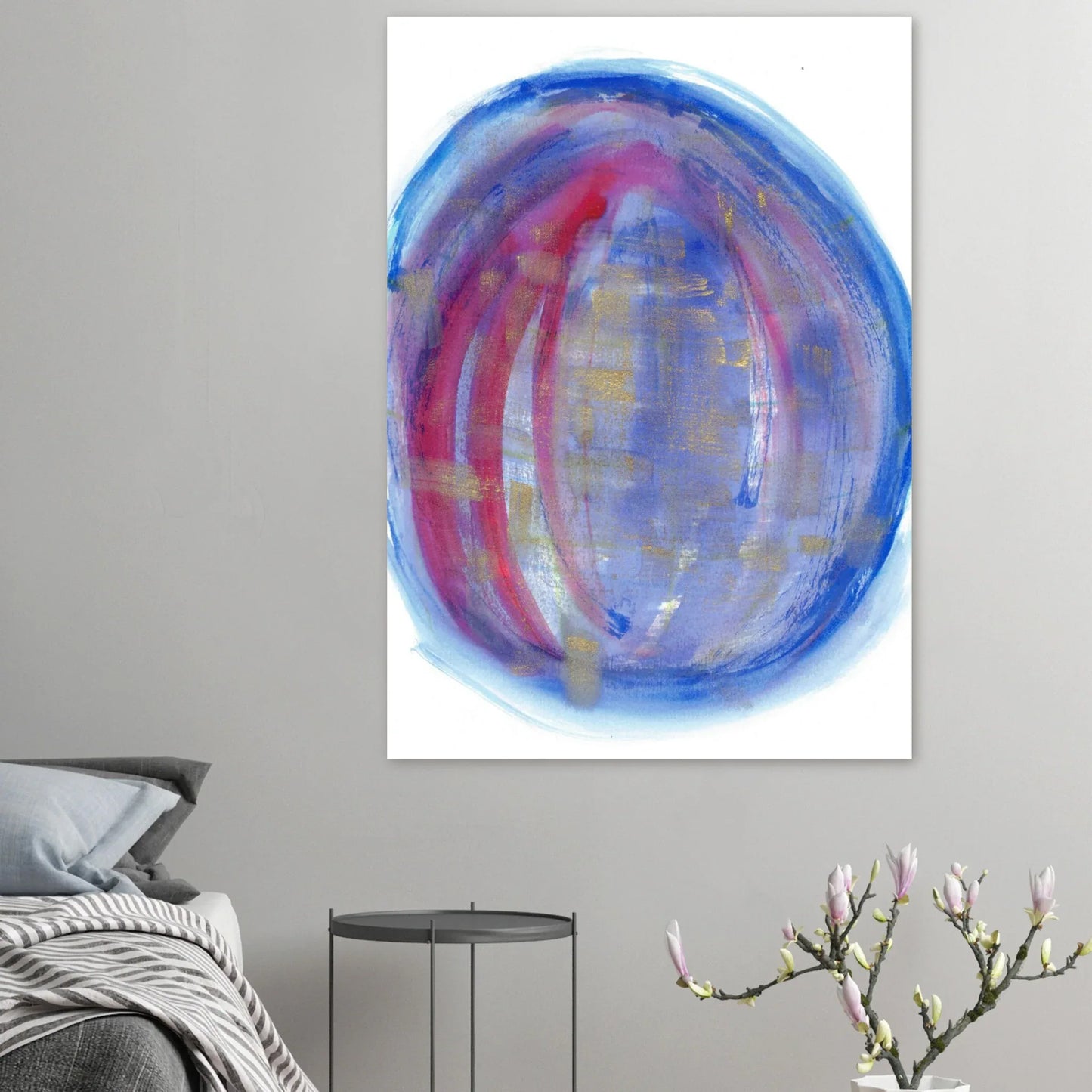 Cosmic Aura Abstract Watercolor Poster – Vibrant Blue, Magenta & Gold, Premium Matte Finish - Laure Leprince - Artiste Peintre