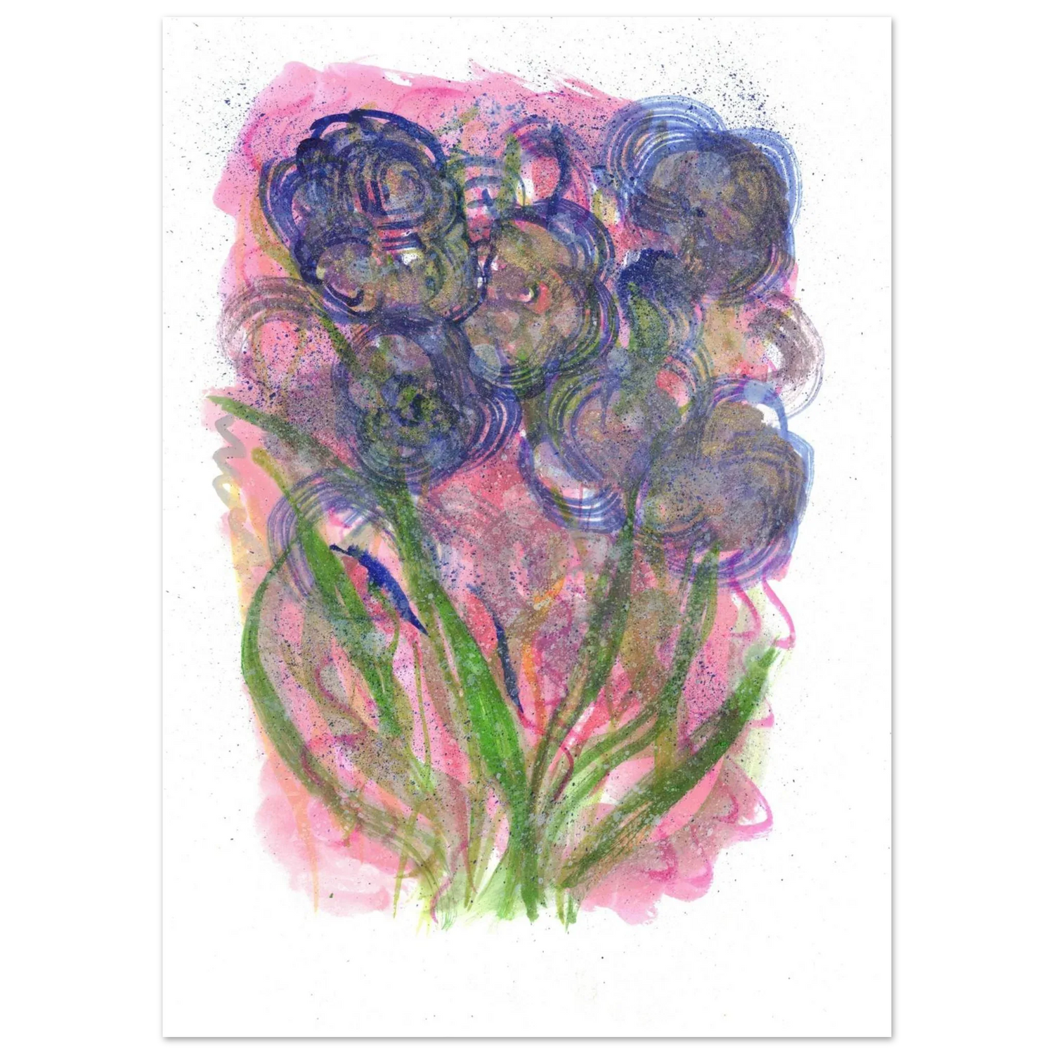 Abstract Floral Watercolor Poster: Radiant Blooms in Purple, Pink & Gold - Premium Matte Paper Art Print - Laure Leprince - Artiste Peintre