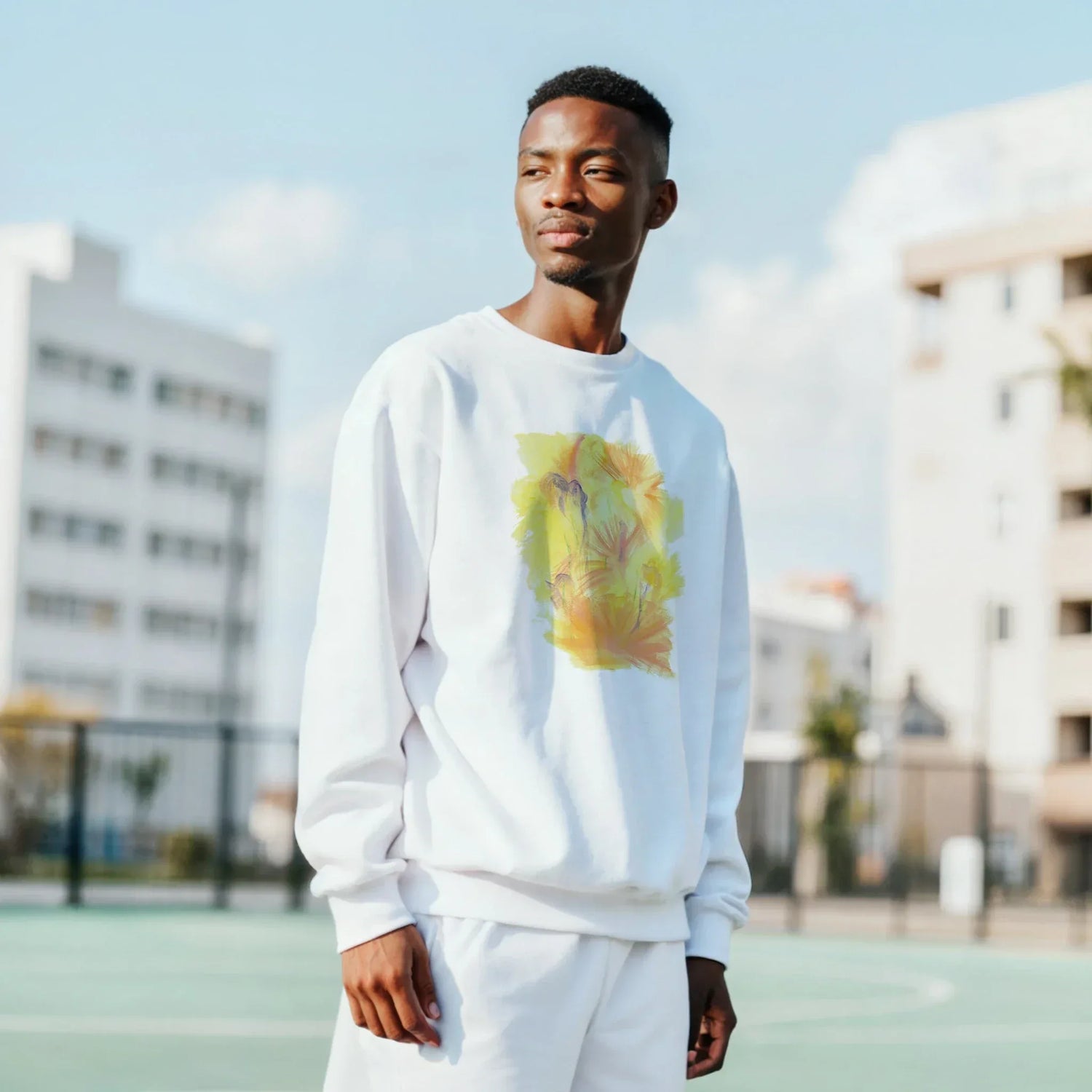 Sweatshirt Unisexe Classique Sun Whisper – Impression Artistique Multicolore - Laure Leprince - Artiste Peintre