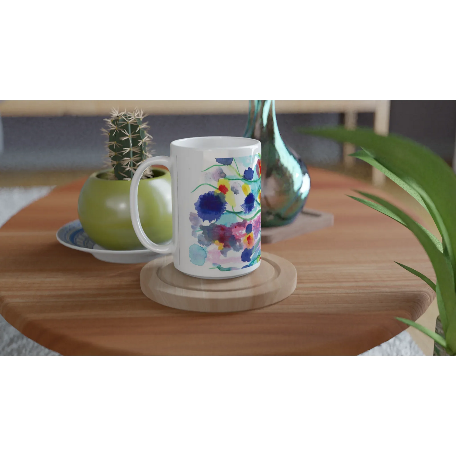 Mug en céramique blanche 44 cl Jardin chromatique – Grand format, design et qualité durable - Laure Leprince - Artiste Peintre