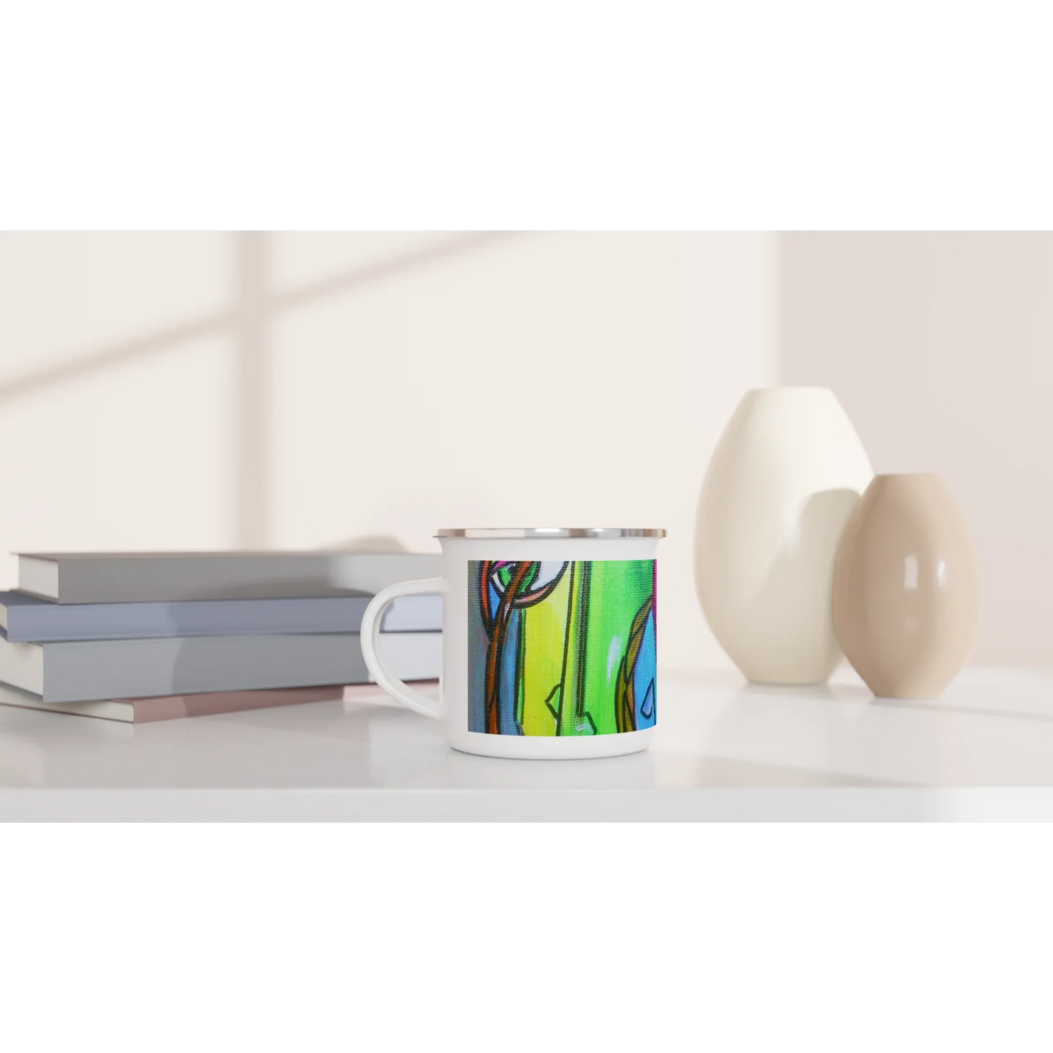 Mug en émail blanc 35 cl trouncho – Léger, vintage et résistant - Laure Leprince - Artiste Peintre