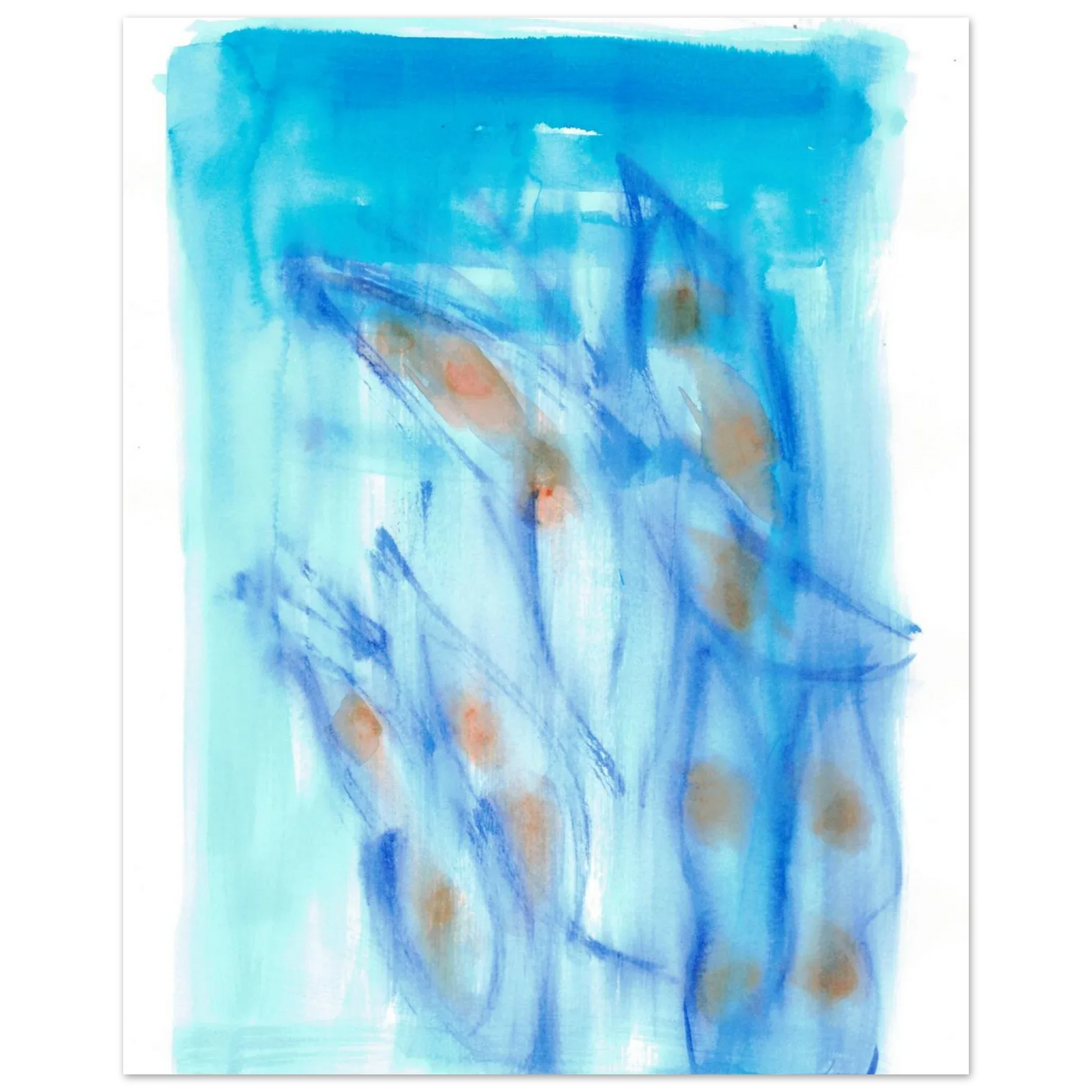 Abstract Aqua Flow Poster Premium Matte Paper Poster - Serene Watercolor Art for Your Home - Laure Leprince - Artiste Peintre
