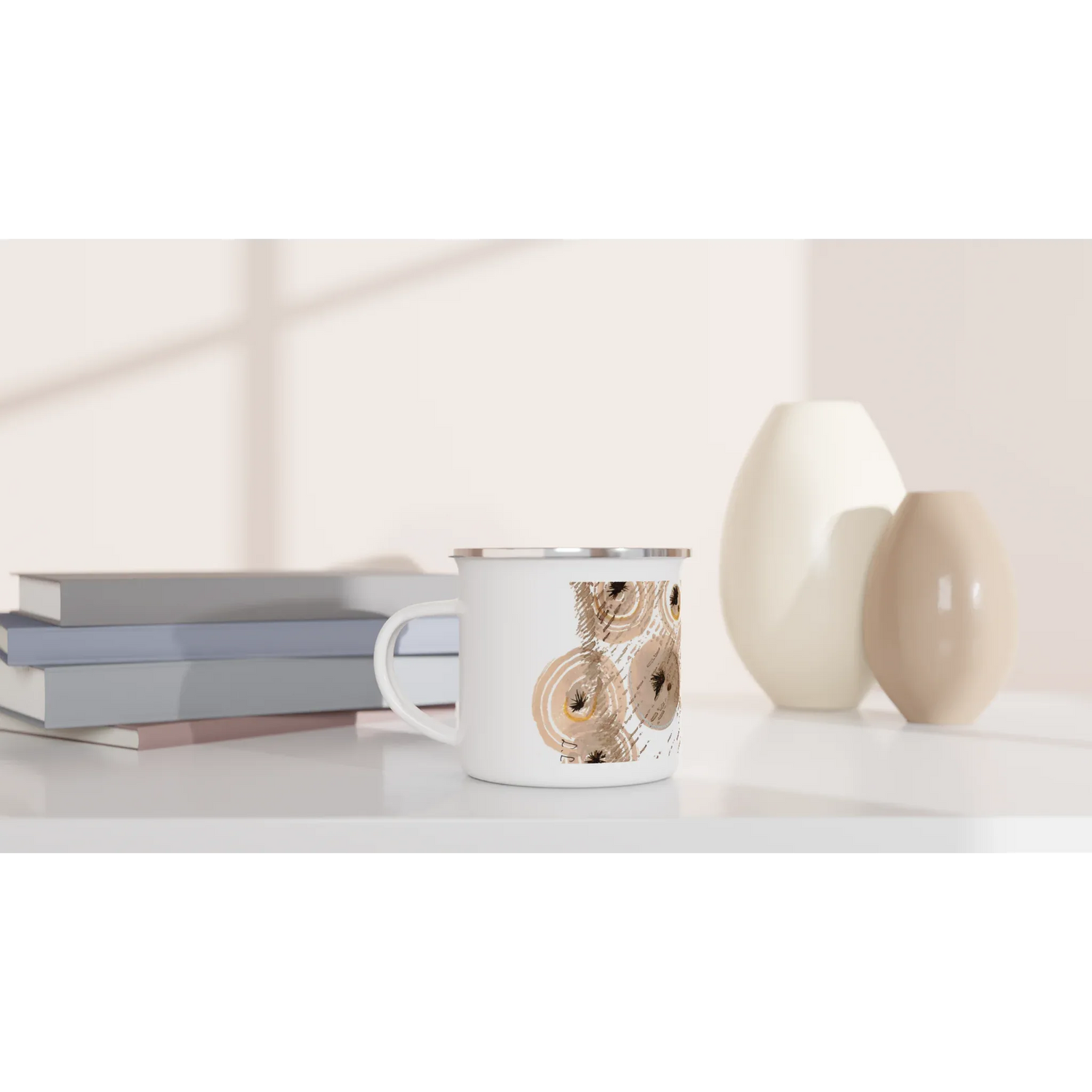 Mug en émail blanc 35 cl Sables stellaires – Léger, vintage et résistant - Laure Leprince - Artiste Peintre