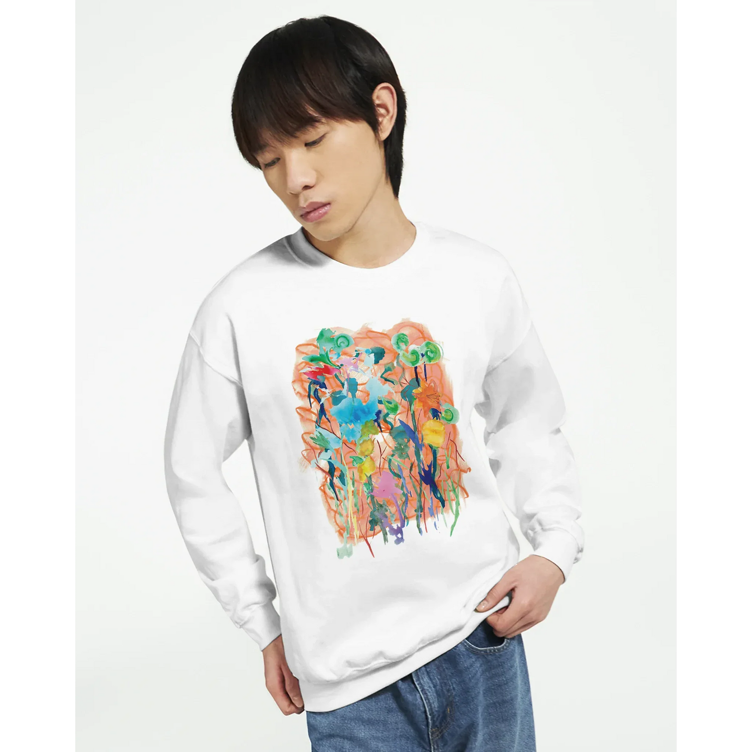 Sweatshirt Unisexe Classique Jardin Lumineux – Impression Artistique Multicolore | Premium Cotton Blend - Laure Leprince - Artiste Peintre