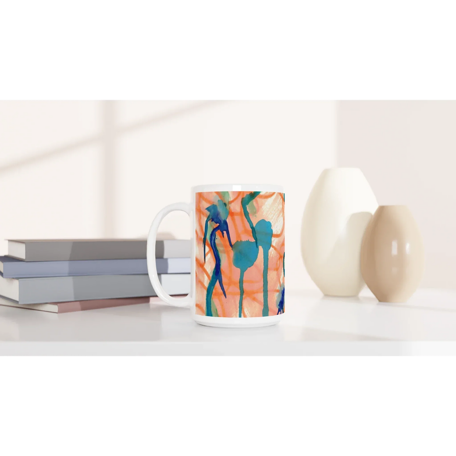 Mug en céramique blanche 44 Saphir Ambre– Grand format, design et qualité durable - Laure Leprince - Artiste Peintre