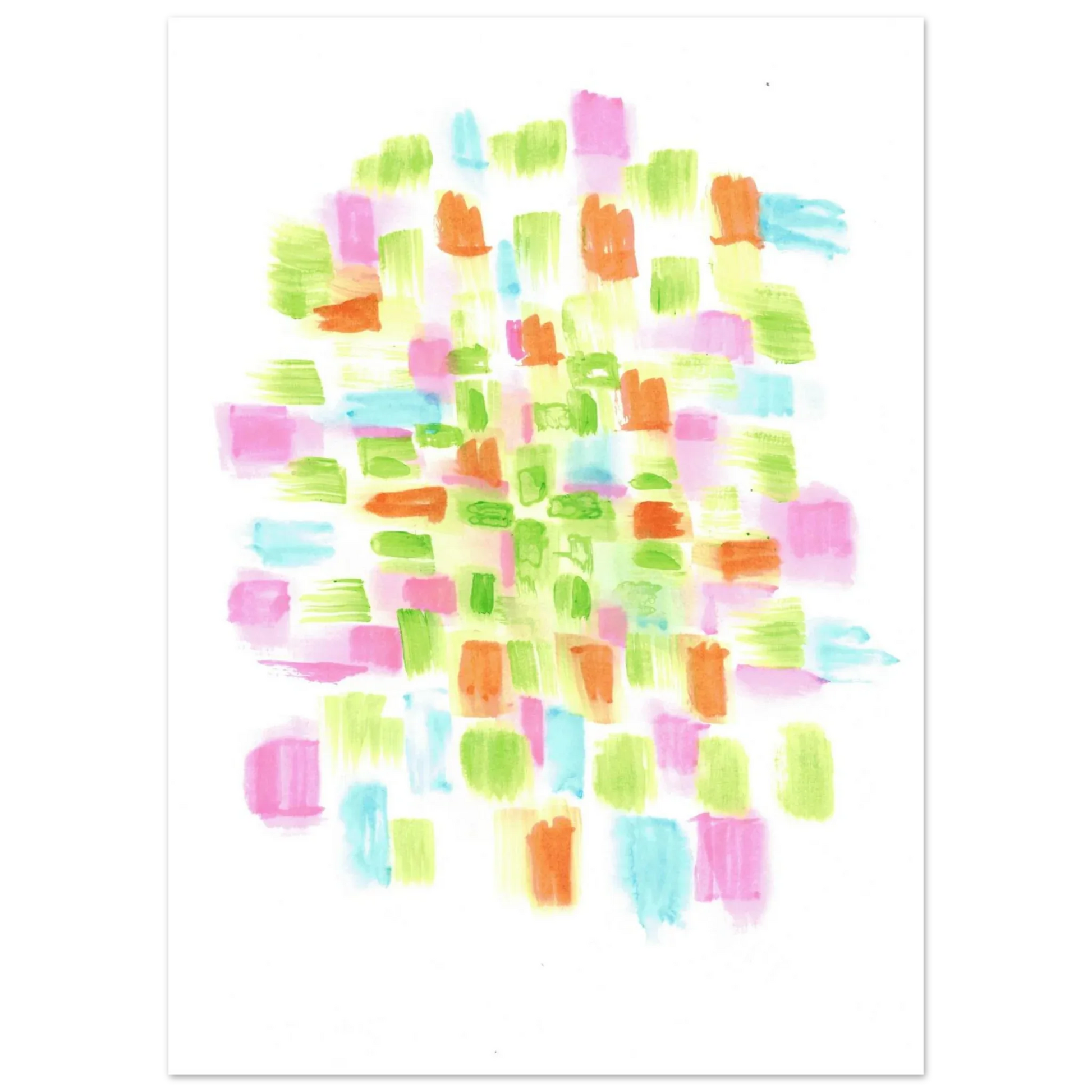 Abstract Watercolor Splash Art Print - Premium Matte Paper Poster with Vibrant Pink & Green Hues - Laure Leprince - Artiste Peintre