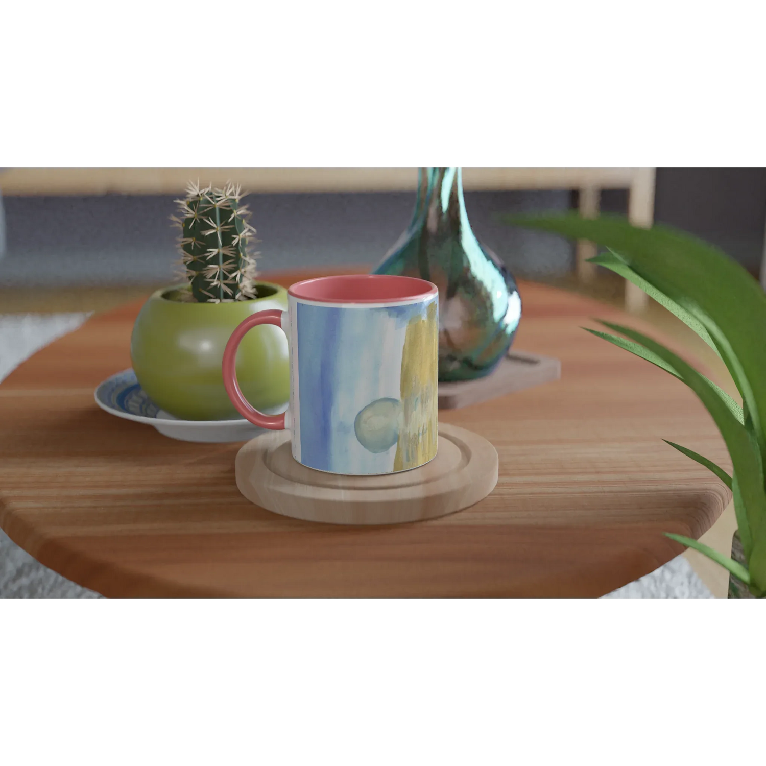 Mug 11oz - 325 ml - Ceramic Mug with Color Inside Blue Horizon - Laure Leprince - Artiste Peintre