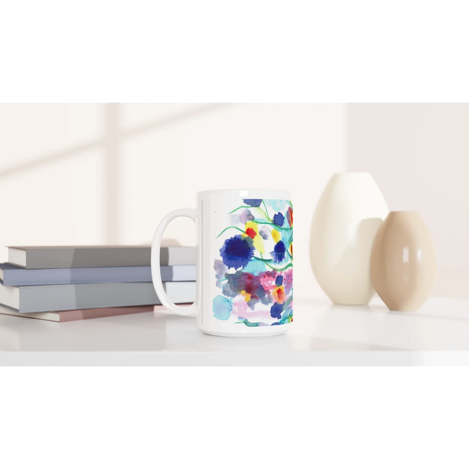 Mug en céramique blanche 44 cl Jardin chromatique – Grand format, design et qualité durable - Laure Leprince - Artiste Peintre