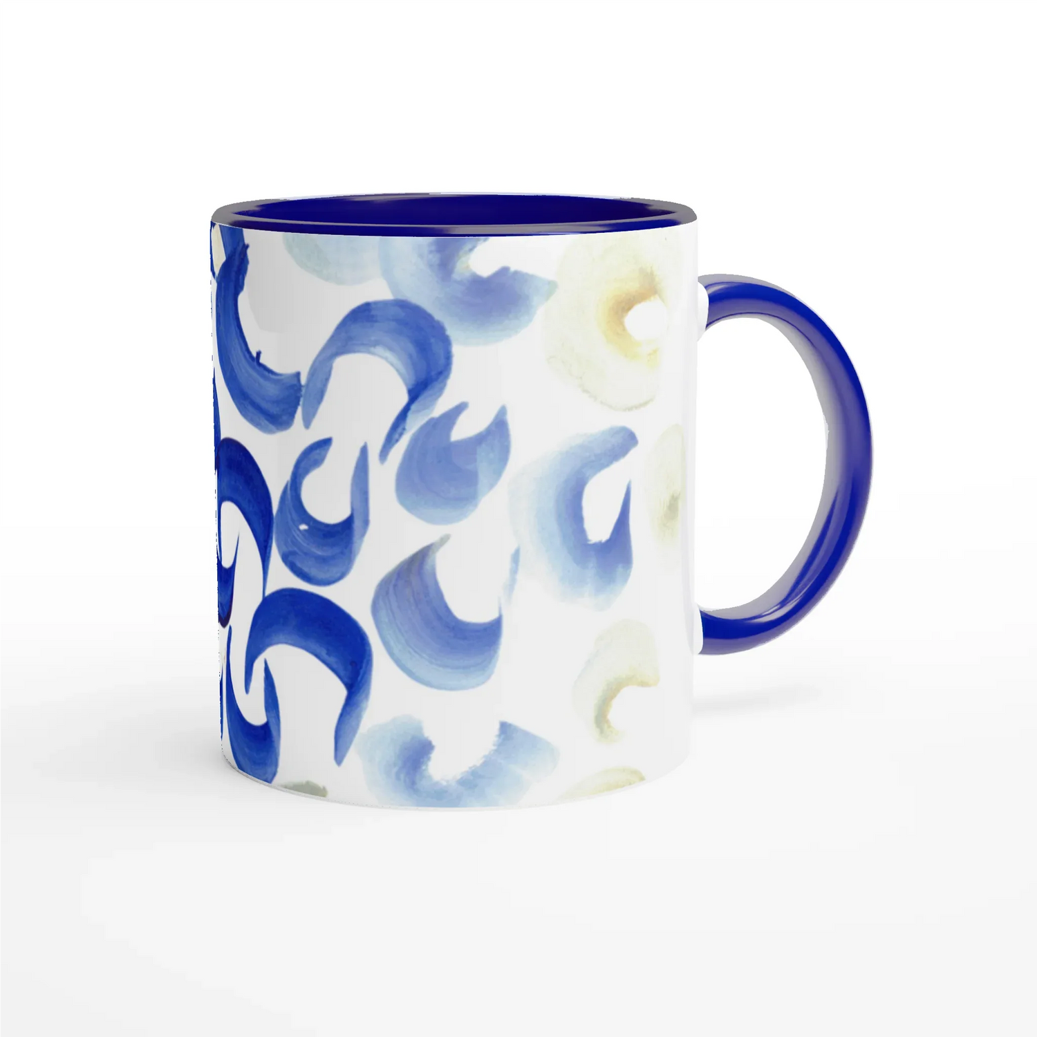 Mug 11oz - 325 ml - Ceramic Mug with Color Inside Blue swirls - Laure Leprince - Artiste Peintre