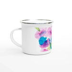 Mug en émail blanc 35 cl Bouquets Rosé – Léger, vintage et résistant - Laure Leprince - Artiste Peintre
