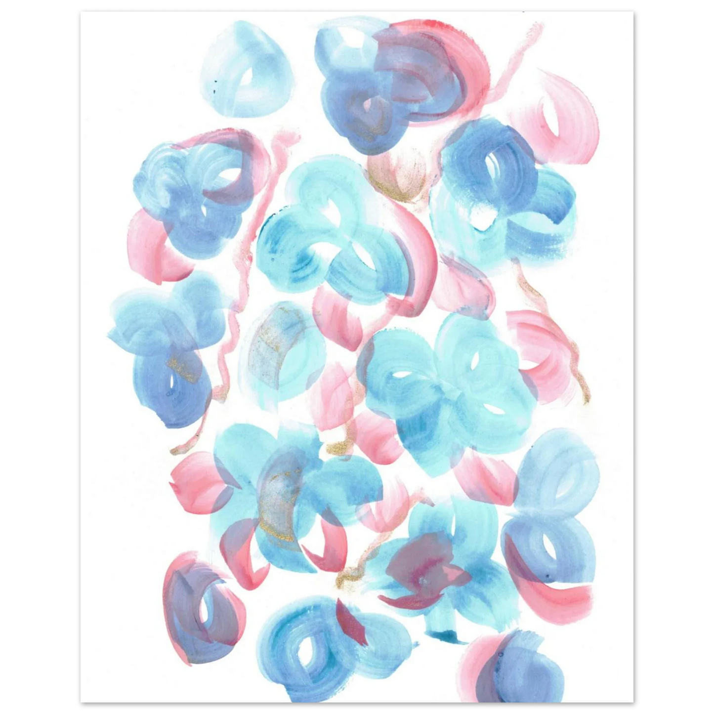 Abstract Floral Blush & Teal: Dreamy Watercolor Art Print on Premium Matte Paper - Laure Leprince - Artiste Peintre