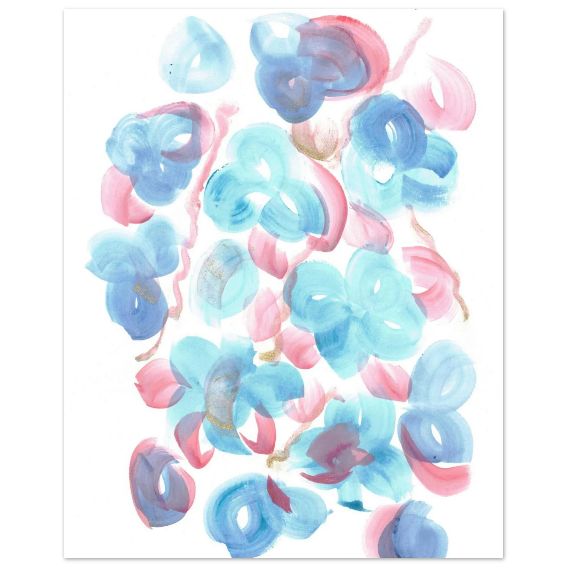 Abstract Floral Blush & Teal: Dreamy Watercolor Art Print on Premium Matte Paper - Laure Leprince - Artiste Peintre