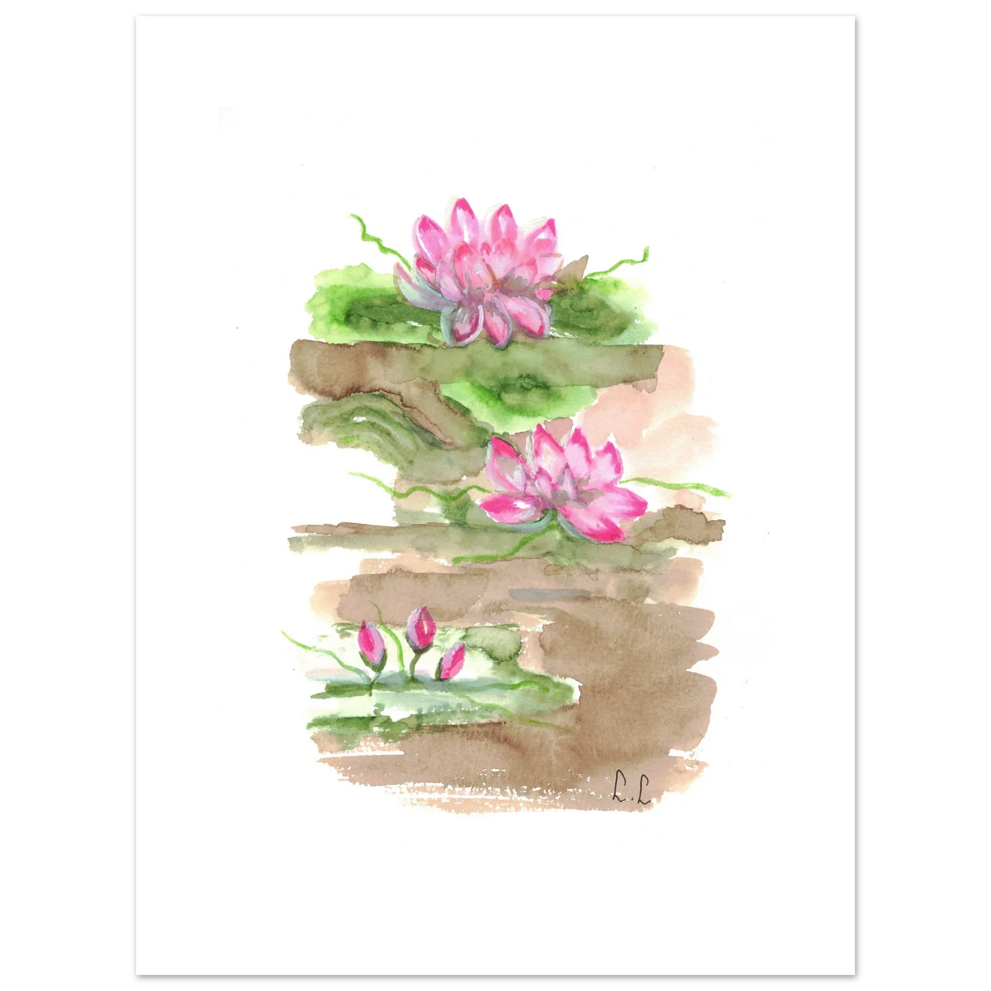 Affiche premium sur papier mat Terrasses de lotus – Art mural de qualité supérieure - Laure Leprince - Artiste Peintre