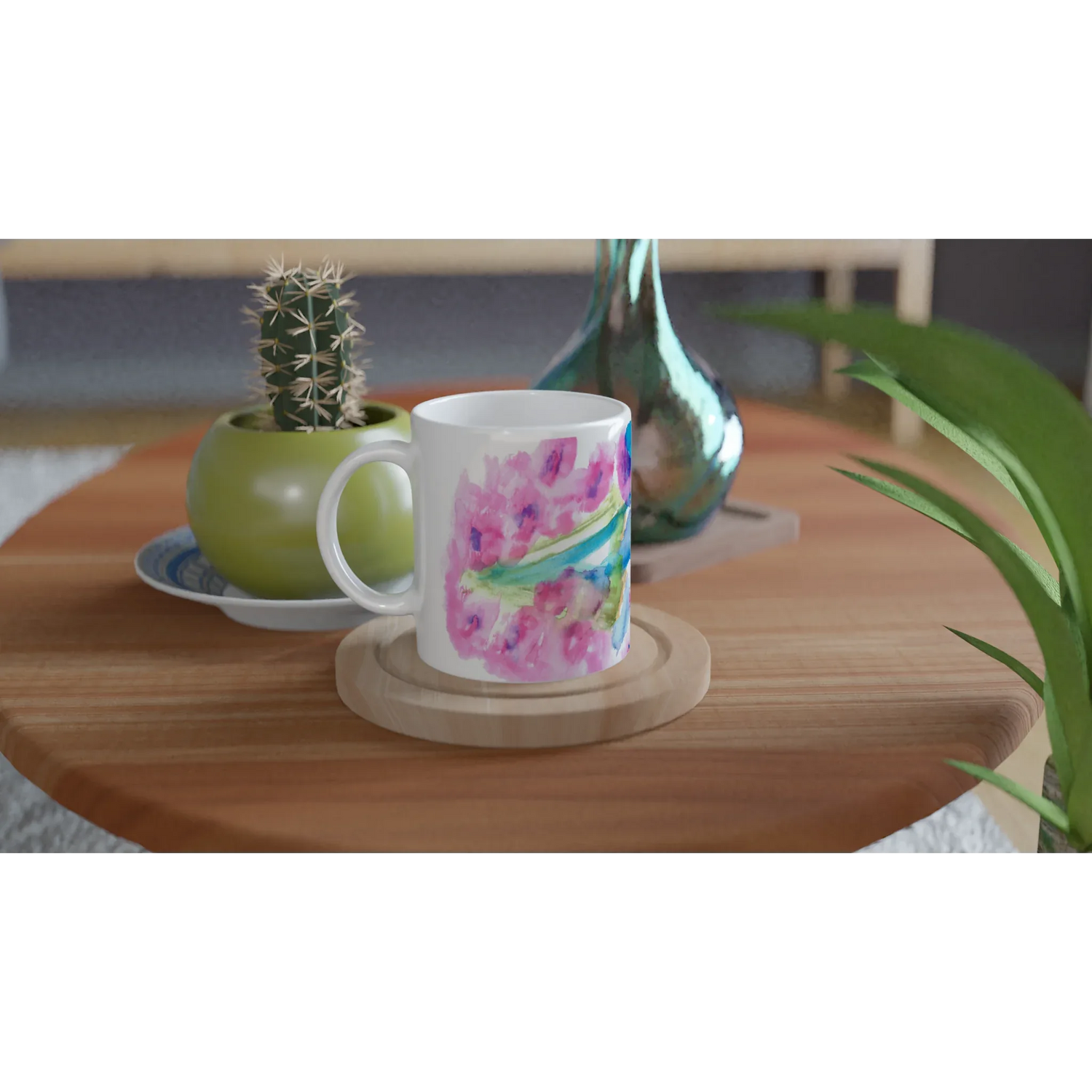 Mug en céramique blanche 325 ml Bouquets Rosé – Élégance, sécurité et durabilité - Laure Leprince - Artiste Peintre