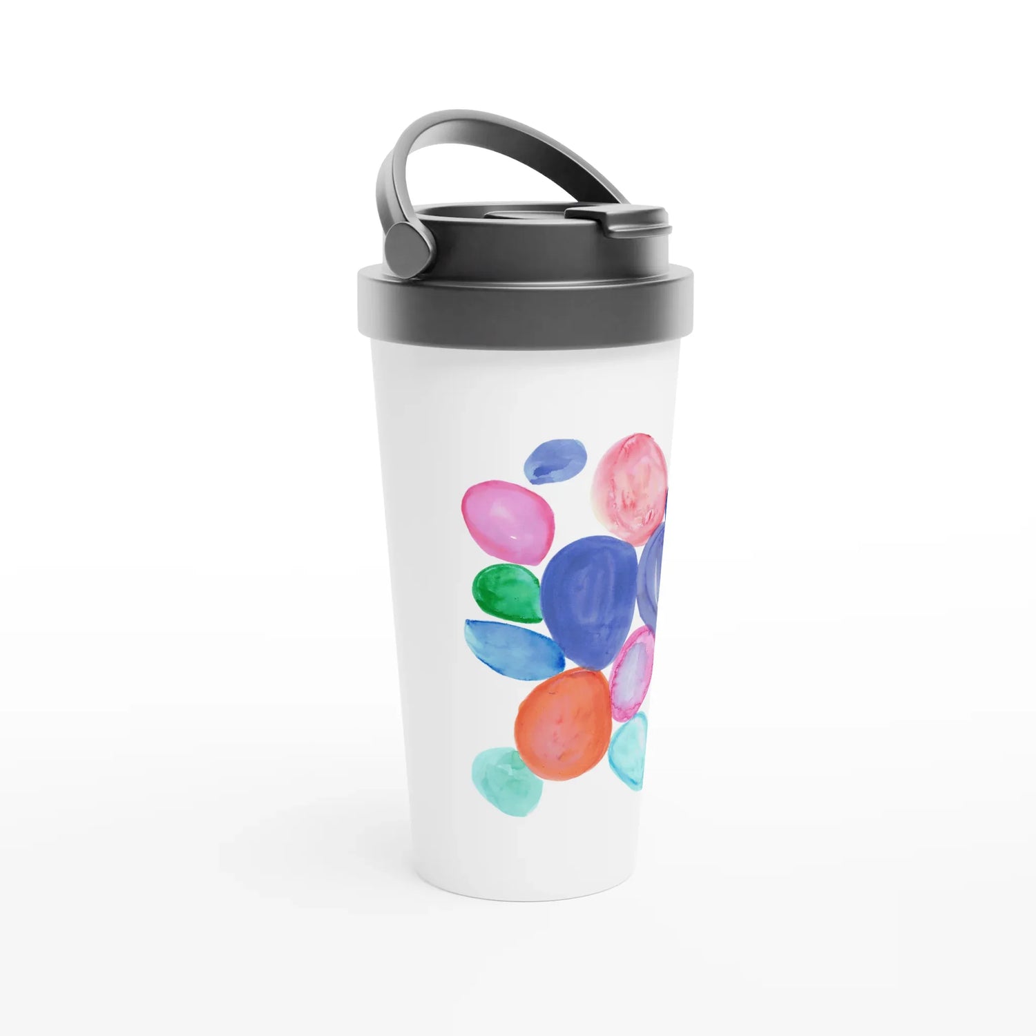 Mug de voyage blanc en acier inoxydable – 44 cl Galets Chromatiques Élégant, pratique et isotherme - Laure Leprince - Artiste Peintre