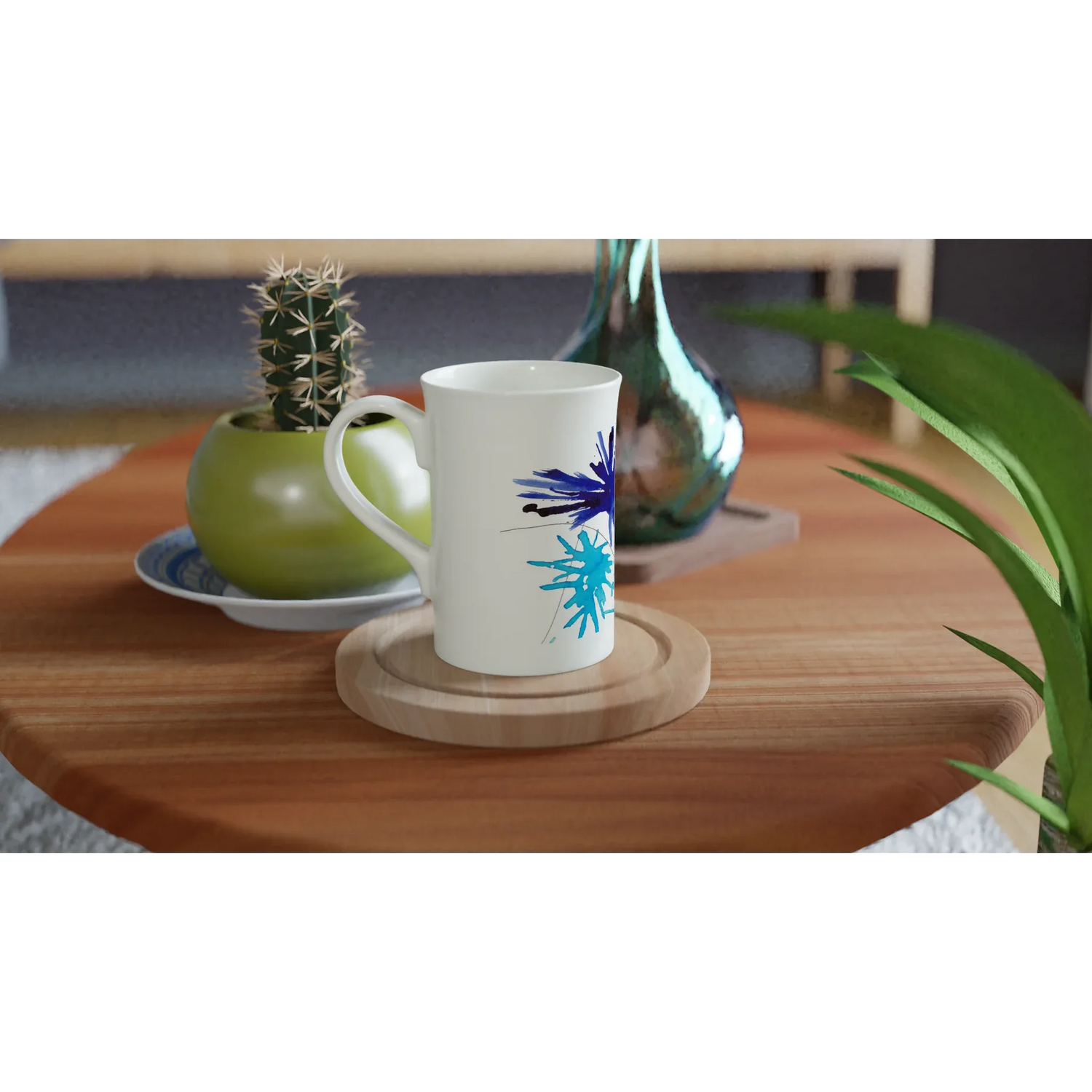 Mug en porcelaine fine blanche 30 cl bleuets – Élégance et finesse intemporelle - Laure Leprince - Artiste Peintre