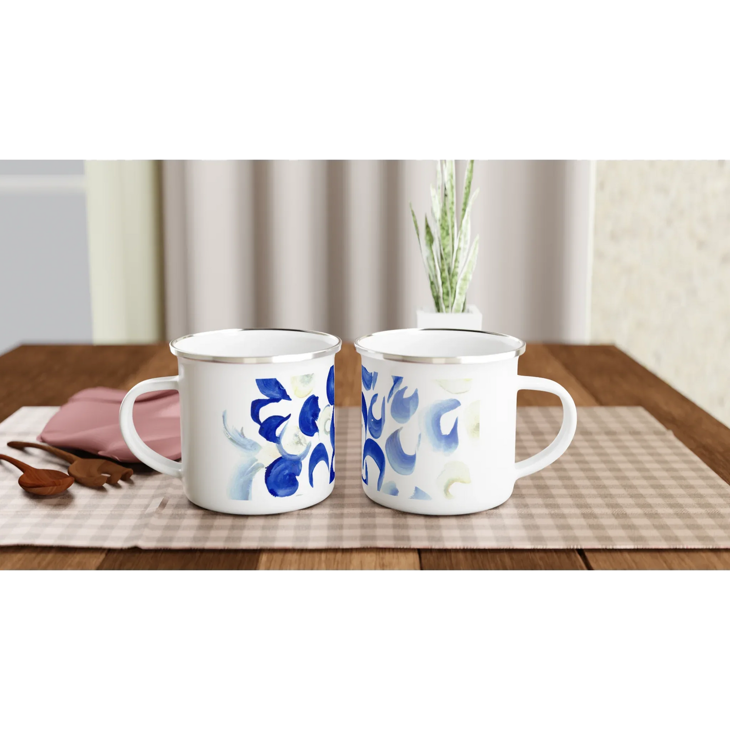Mug en émail blanc 35 cl Blue Swirls – Léger, vintage et résistant - Laure Leprince - Artiste Peintre