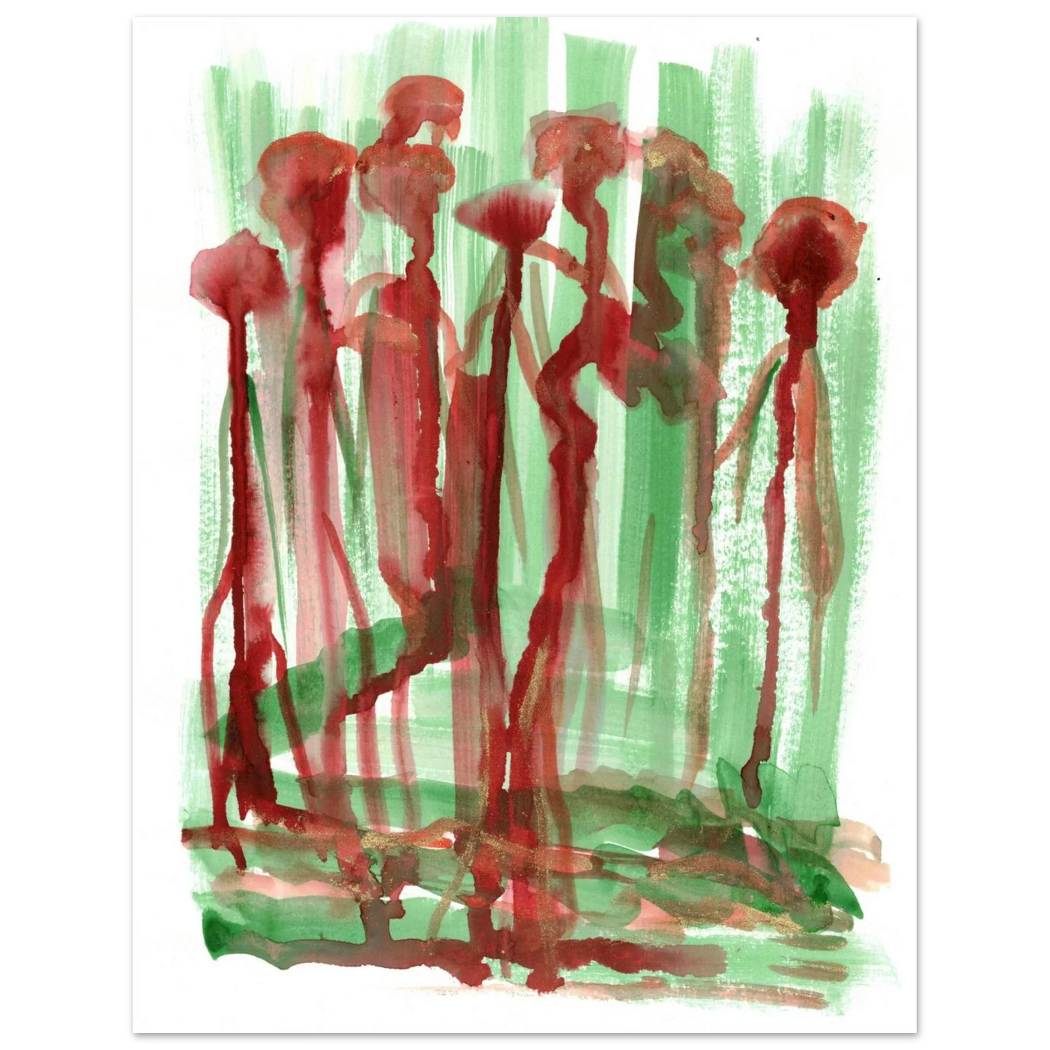 Abstract Floral Garden Premium Matte Poster - Vibrant Red & Green Watercolor Art (RDJ3-1) - Laure Leprince - Artiste Peintre