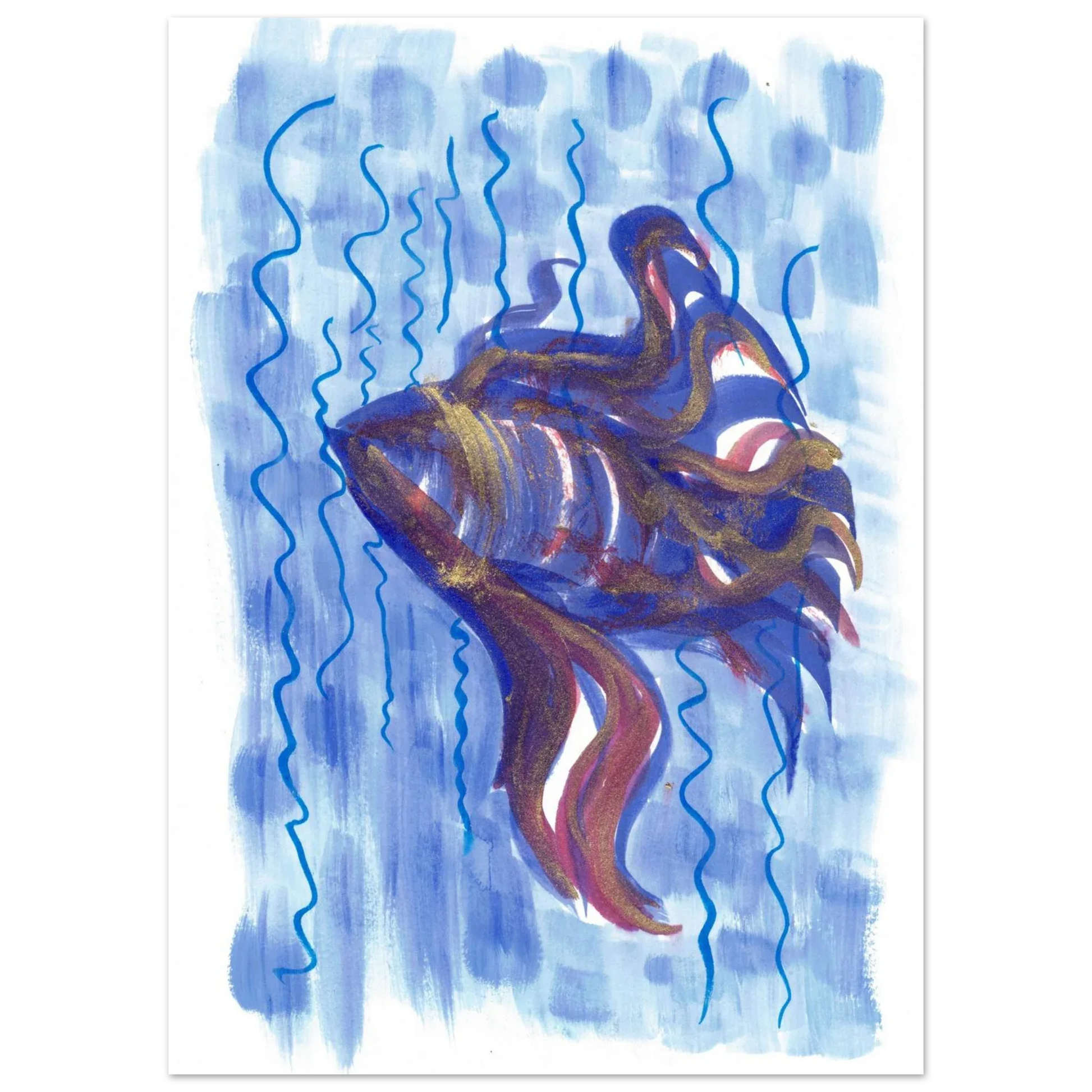 Affiche Abstract Ocean Depths Bleu Or - Poster Art Mural Premium Laure Leprince - Laure Leprince - Artiste Peintre