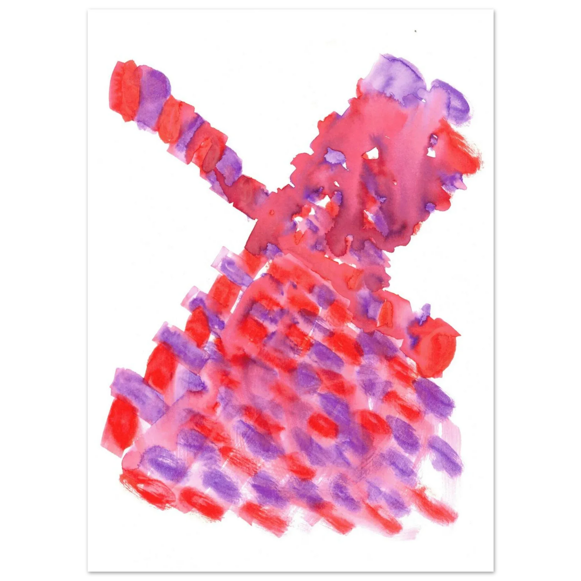 Abstract Watercolor Windmill Premium Matte Poster - Vibrant Red & Purple Art Print for Modern Spaces - Laure Leprince - Artiste Peintre