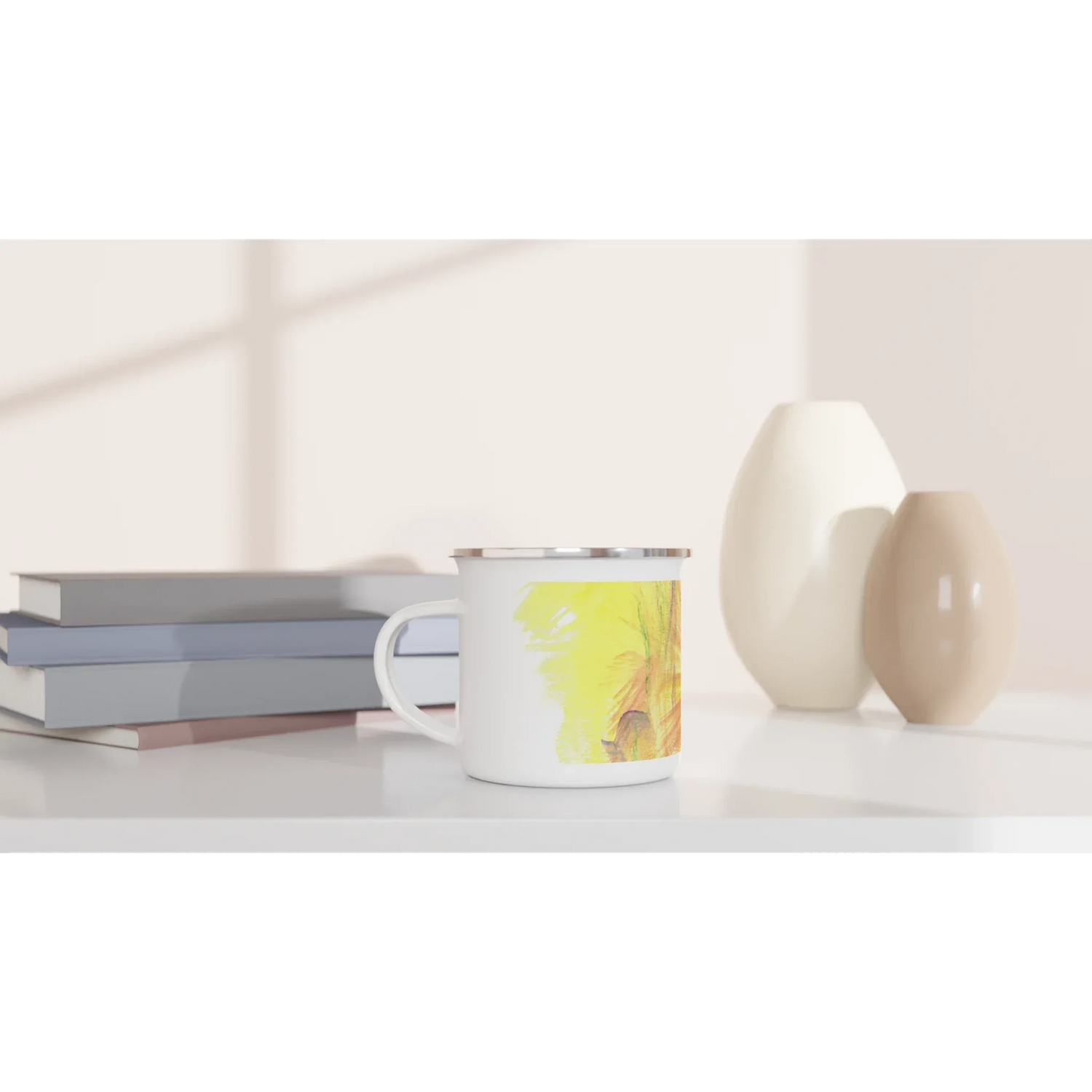 Mug en émail blanc 35 cl Sun Whisper – Léger, vintage et résistant - Laure Leprince - Artiste Peintre