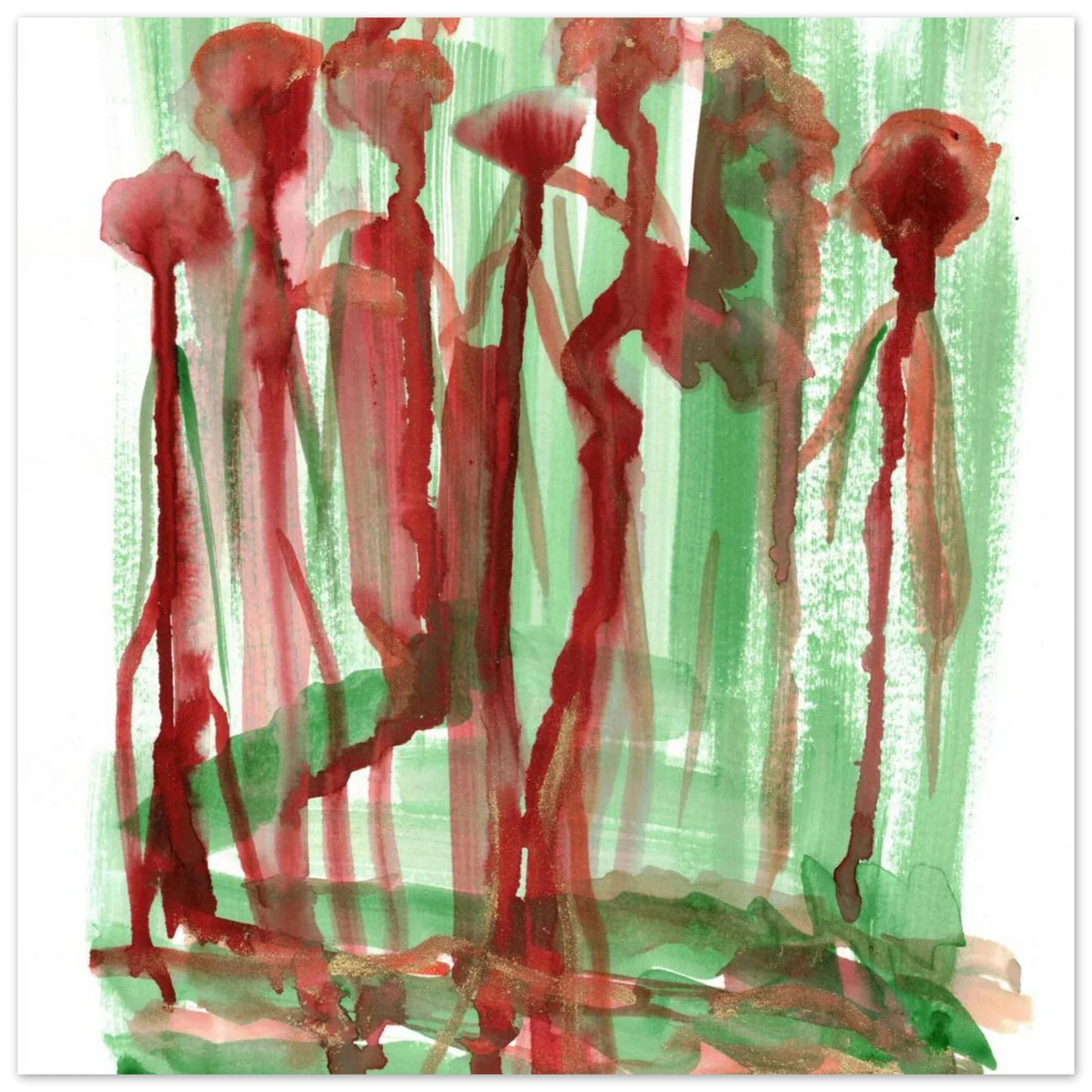 Abstract Floral Garden Premium Matte Poster - Vibrant Red & Green Watercolor Art (RDJ3-1) - Laure Leprince - Artiste Peintre