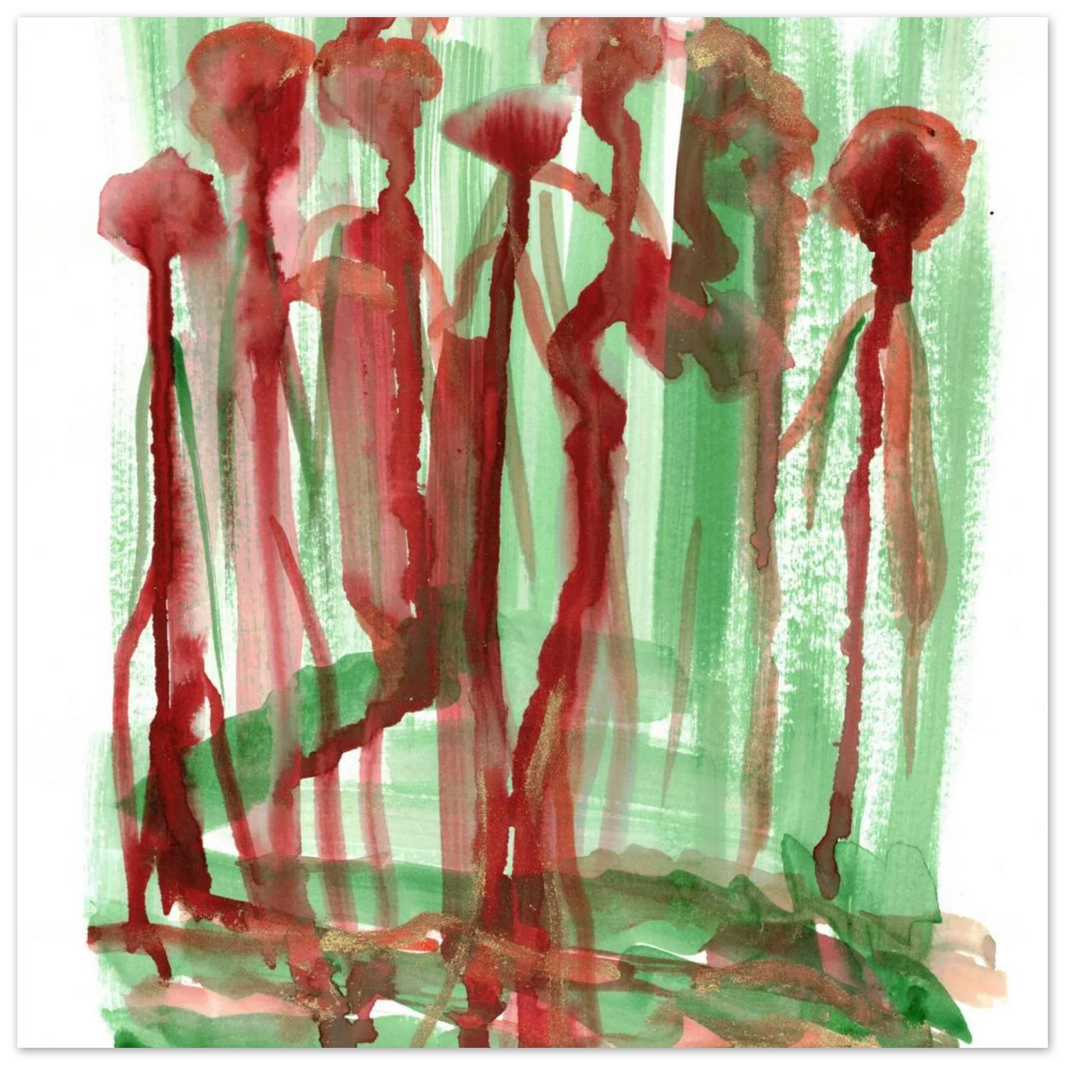 Abstract Floral Garden Premium Matte Poster - Vibrant Red & Green Watercolor Art (RDJ3-1) - Laure Leprince - Artiste Peintre