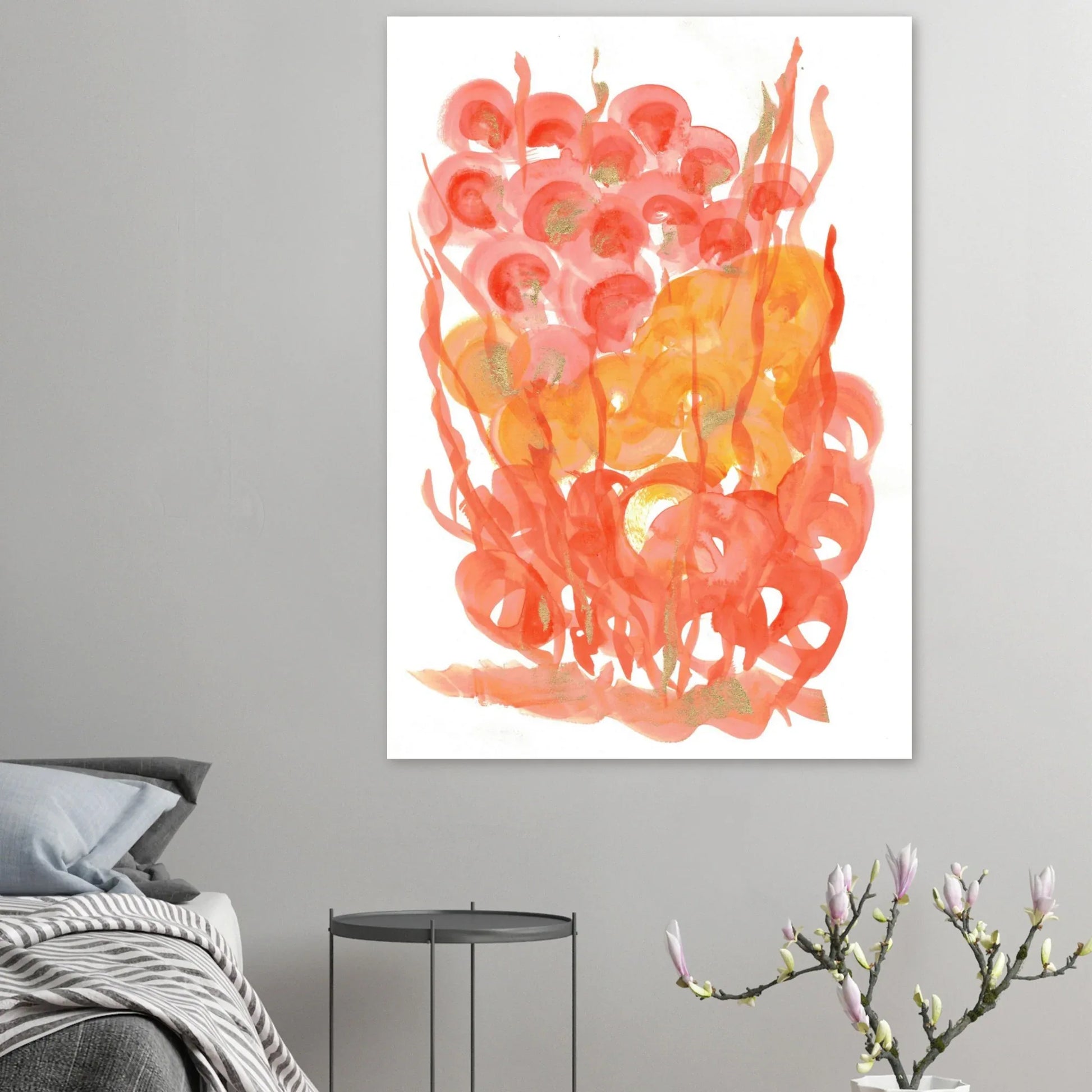 Abstrait Éclat Corail & Gold Flecked Premium Matte Paper Poster - RDJ3-1 - Laure Leprince - Artiste Peintre