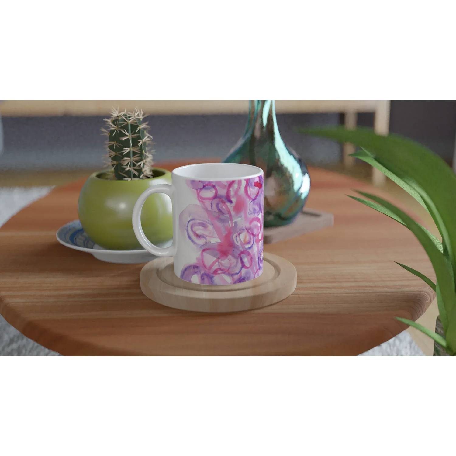 Mug Céramique Blanc 325ml Intérieur Coloré - Floraison Intime Personnalisable - Laure Leprince - Artiste Peintre