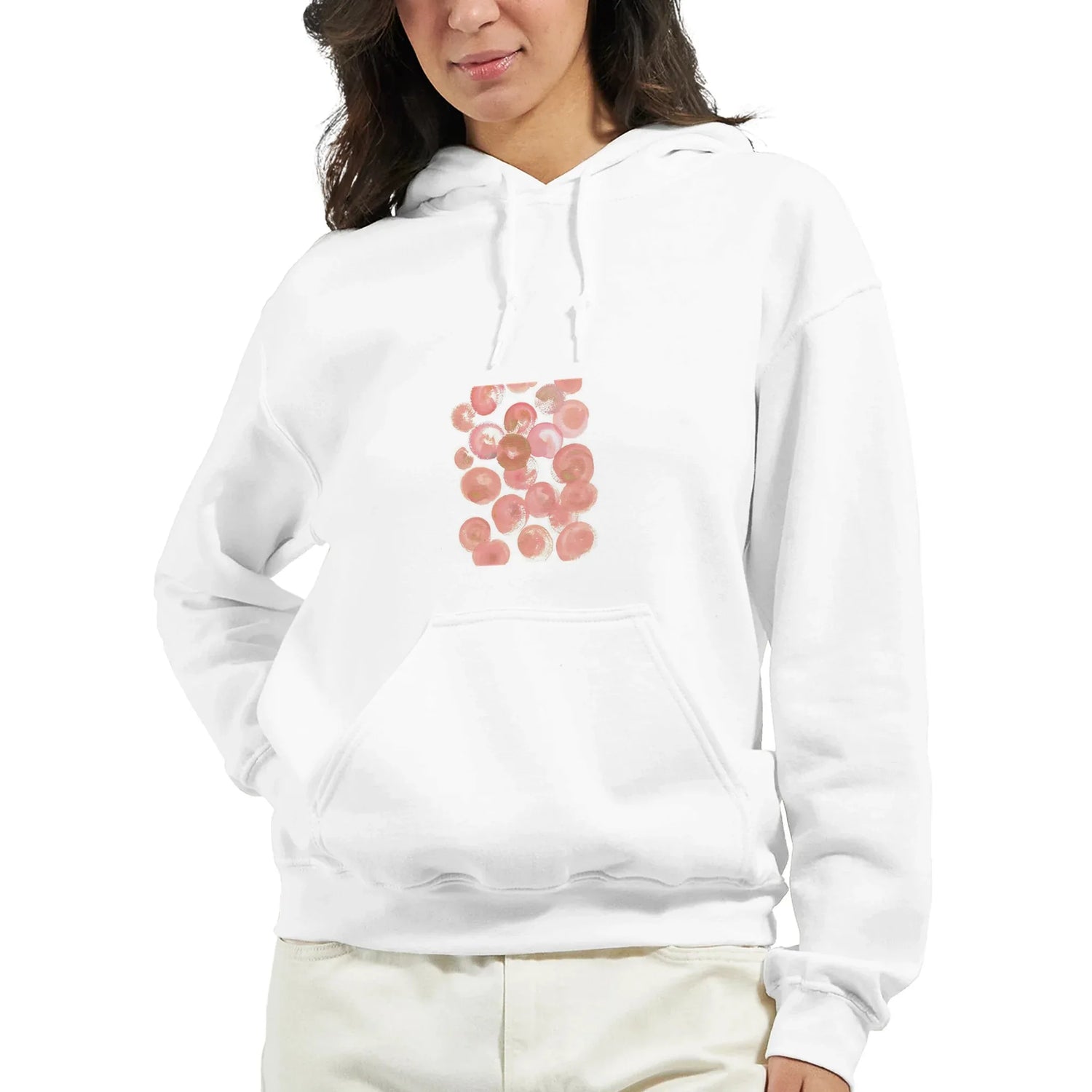 Sweat à capuche unisexe artistique Rosée Pétale| Gildan® 18500 White - Laure Leprince - Artiste Peintre